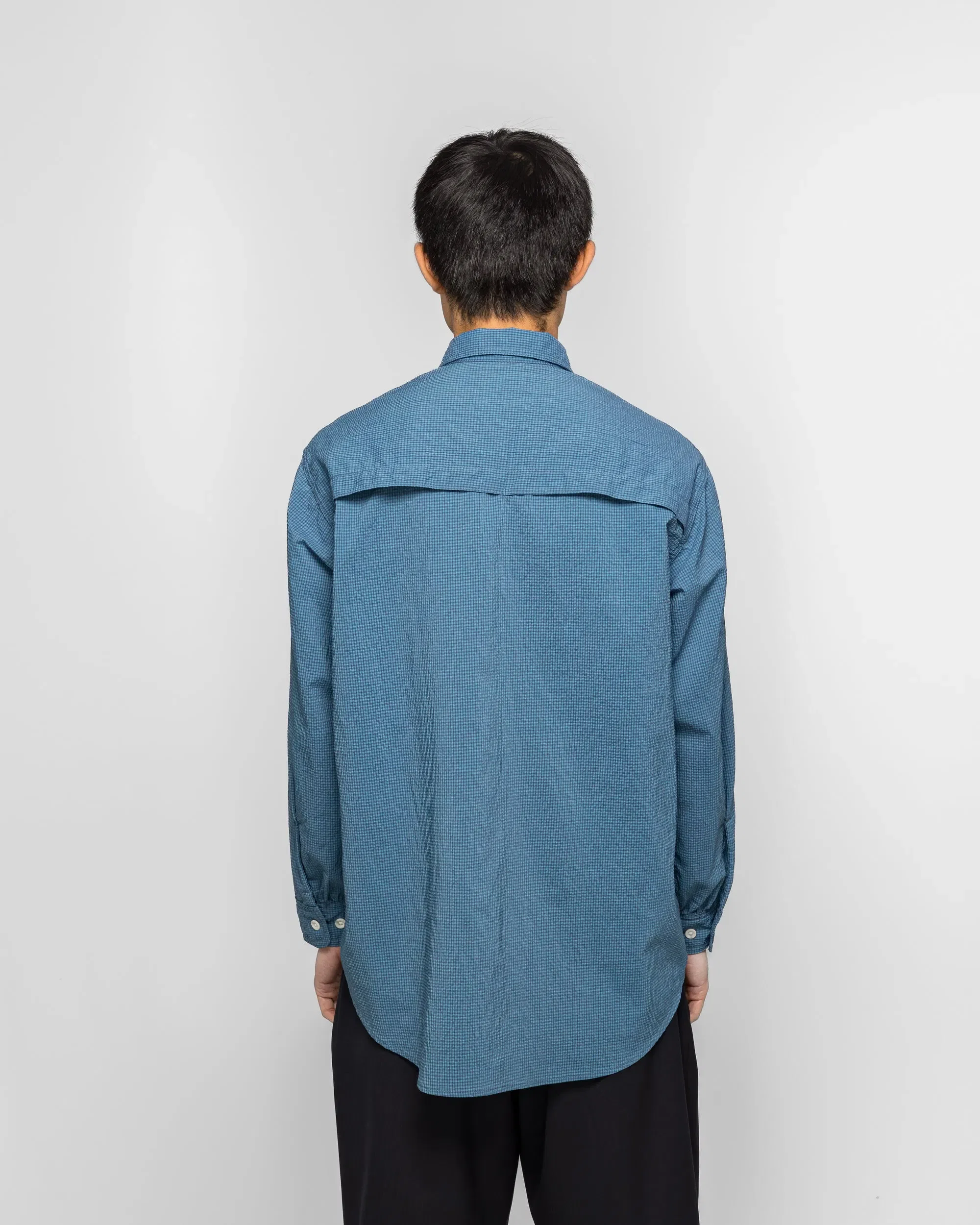 BEAMS PLUS Adventure Shirt IV Seersucker Gingham - Blue/Sax