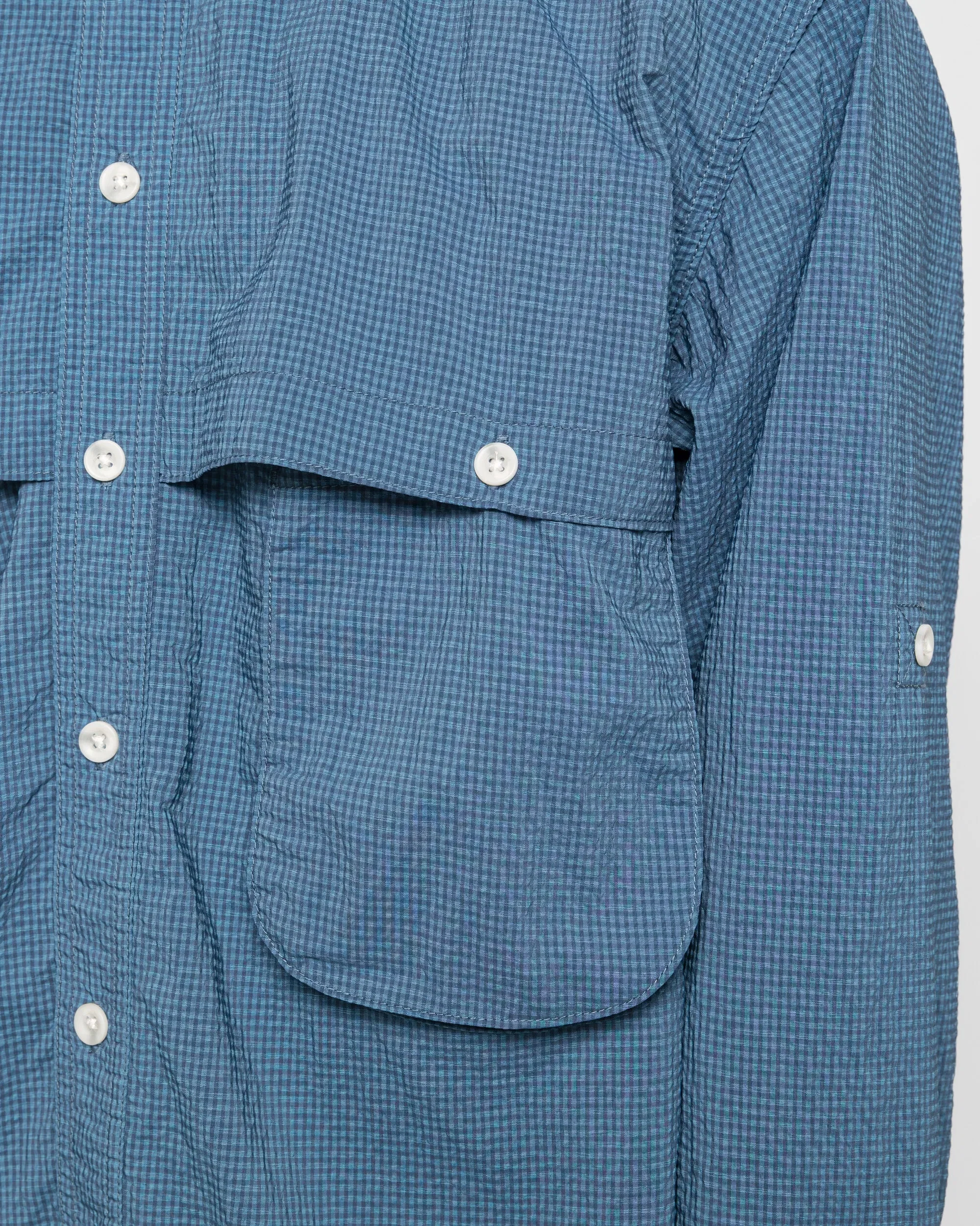 BEAMS PLUS Adventure Shirt IV Seersucker Gingham - Blue/Sax