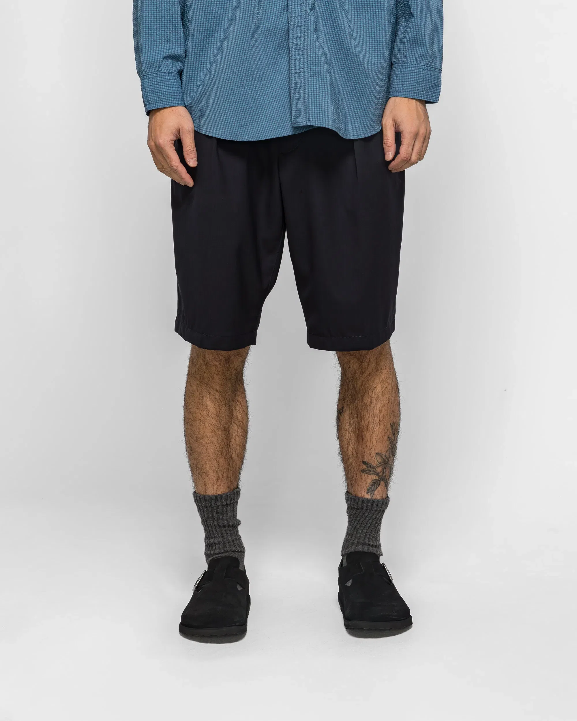 BEAMS PLUS 2 Pleats Shorts Wool Tropical - Navy