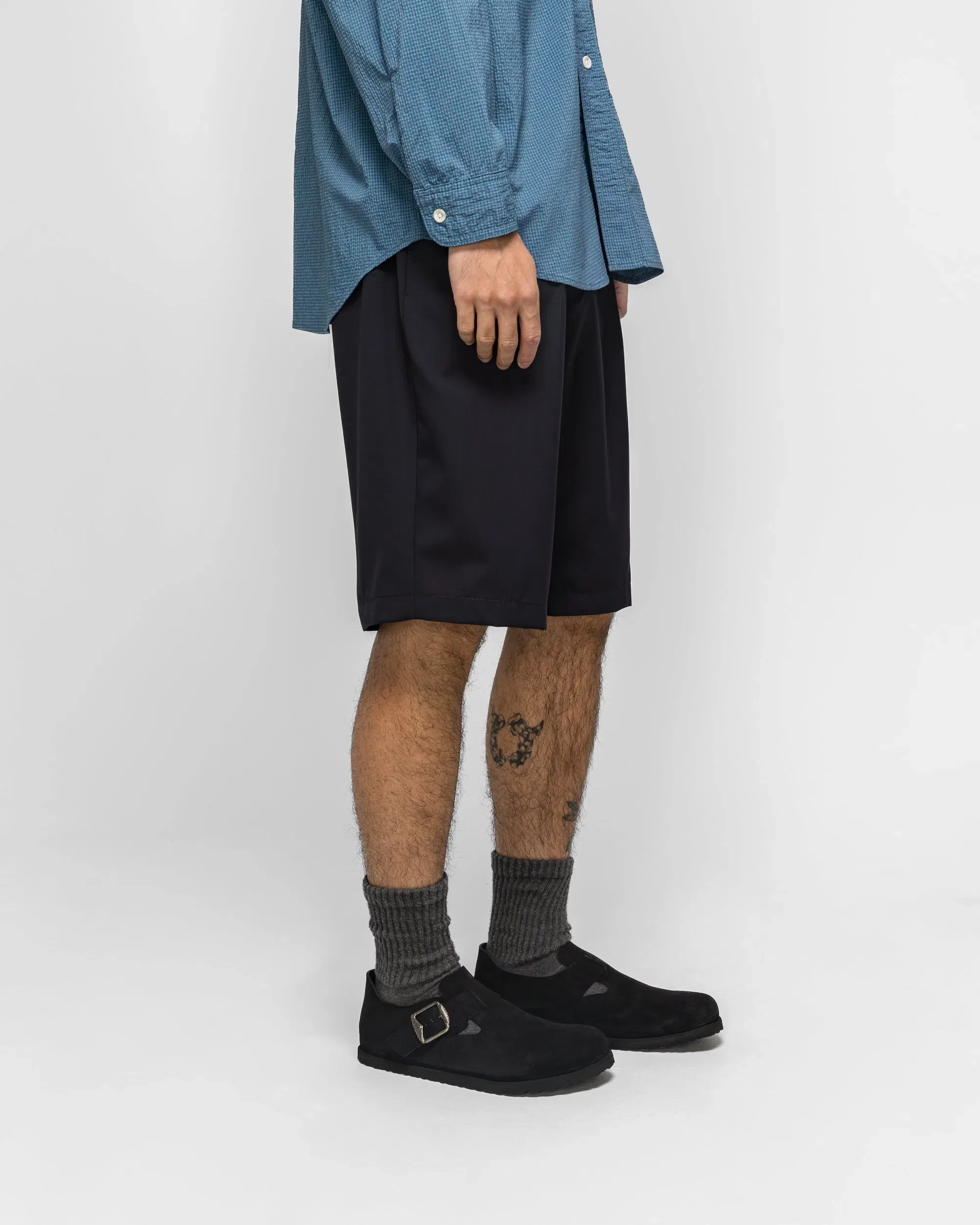 BEAMS PLUS 2 Pleats Shorts Wool Tropical - Navy