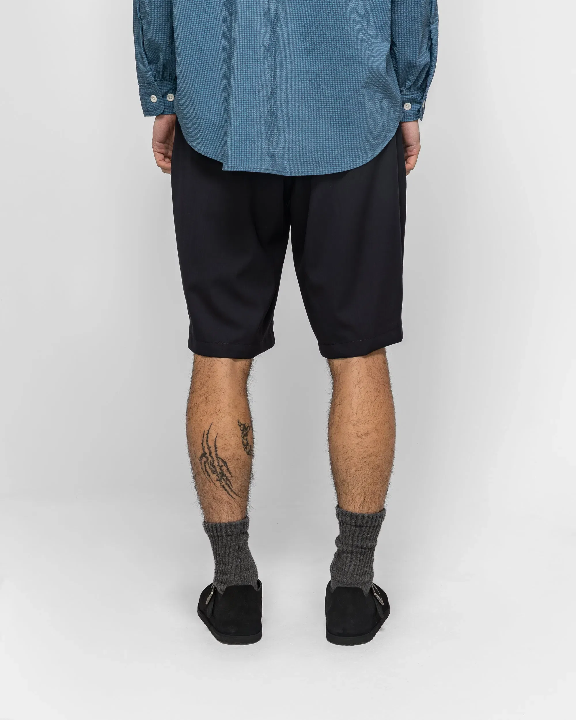 BEAMS PLUS 2 Pleats Shorts Wool Tropical - Navy