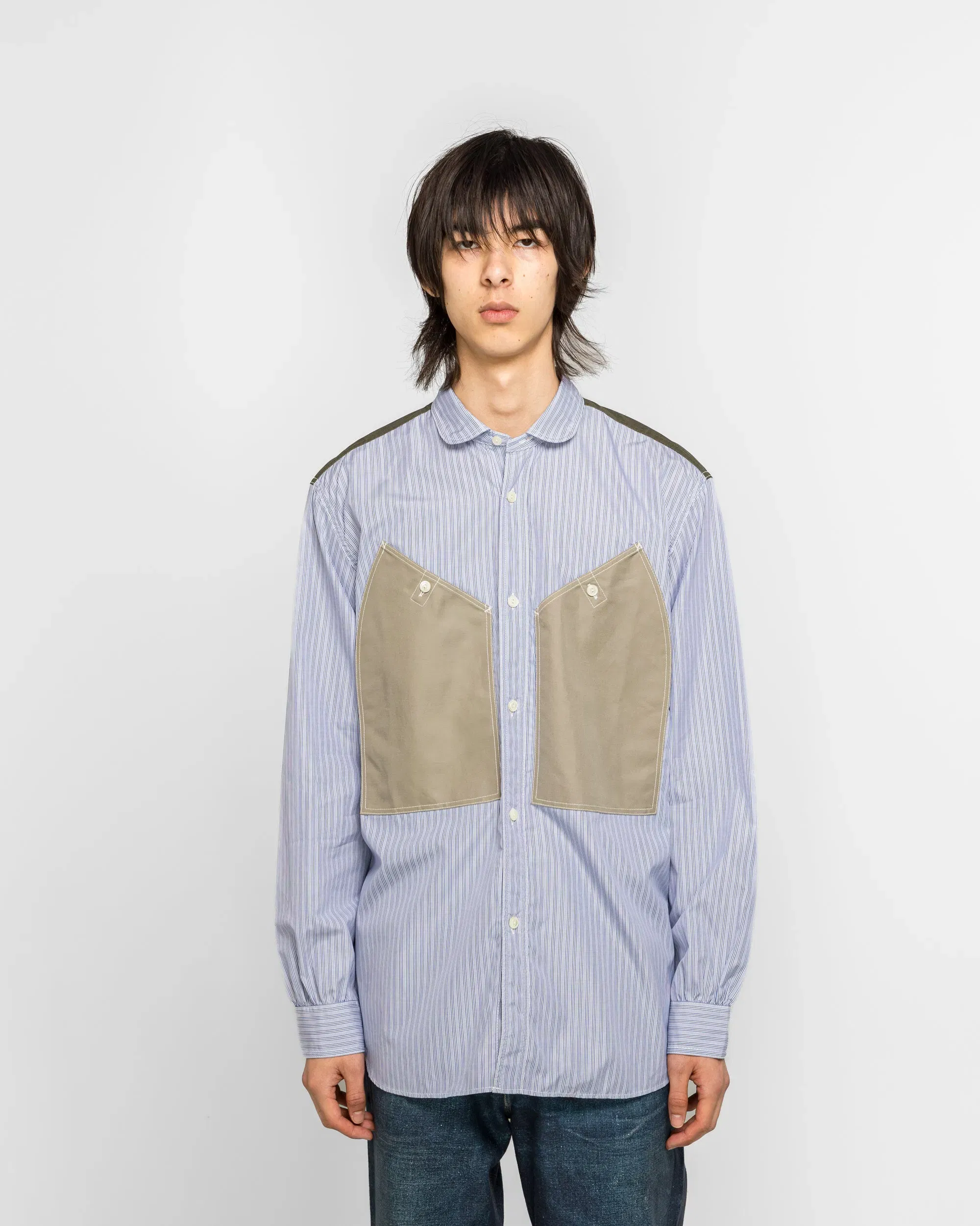 Junya Watanabe MAN Stitch Detail Work Shirt - White/Blue-Grey
