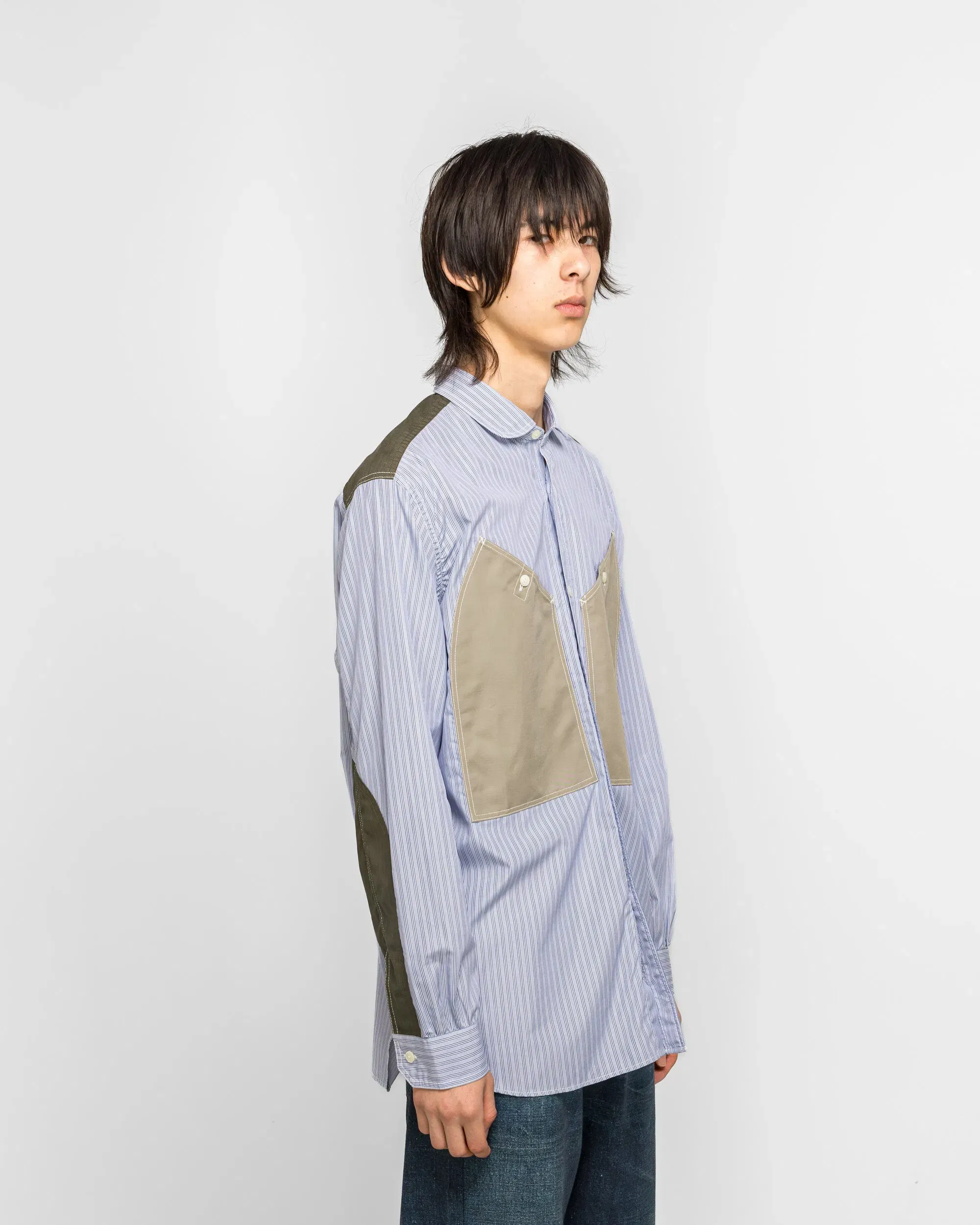 Junya Watanabe MAN Stitch Detail Work Shirt - White/Blue-Grey