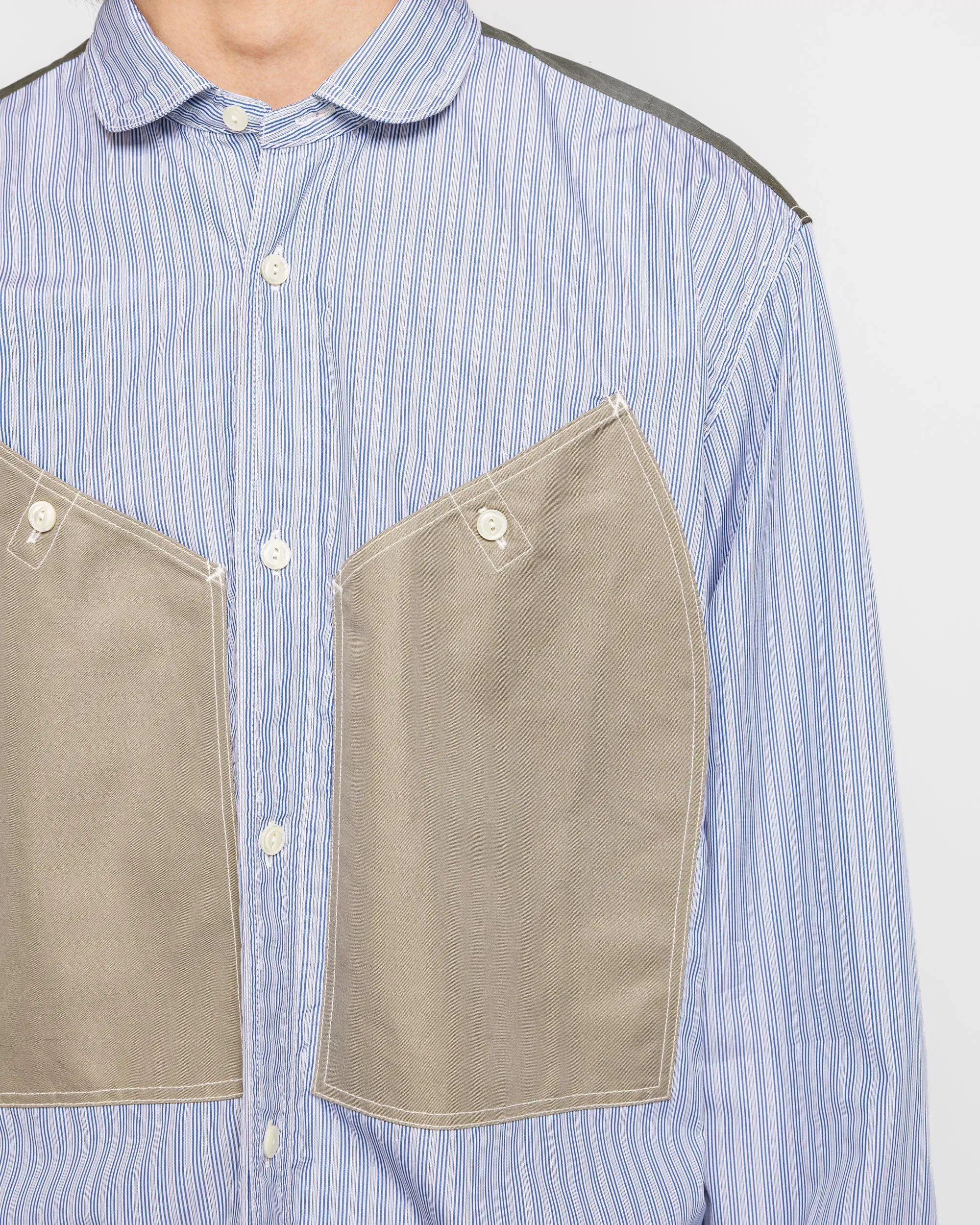 Junya Watanabe MAN Stitch Detail Work Shirt - White/Blue-Grey