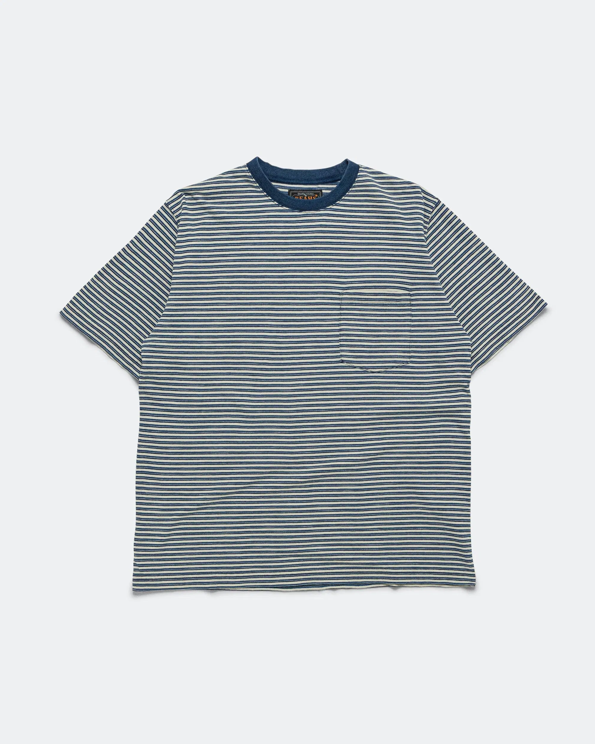 BEAMS PLUS Pocket Tee Indigo Stripe - Off White
