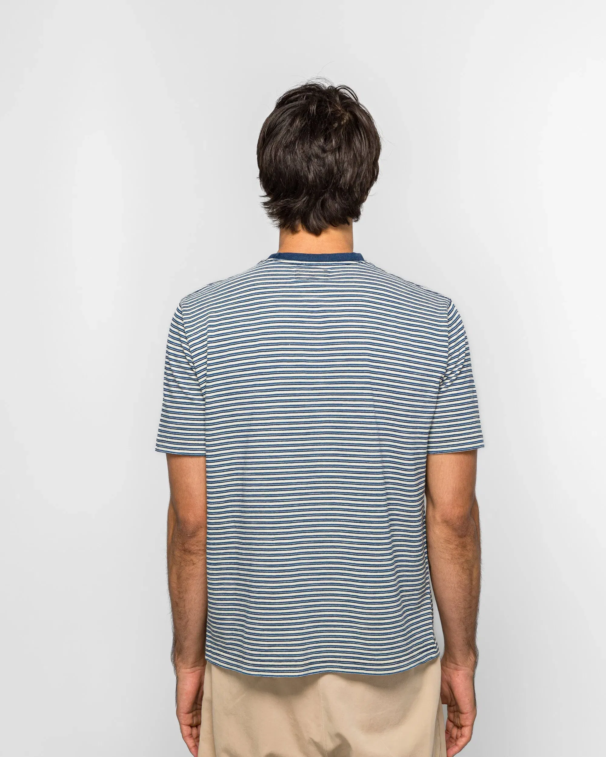 BEAMS PLUS Pocket Tee Indigo Stripe - Off White