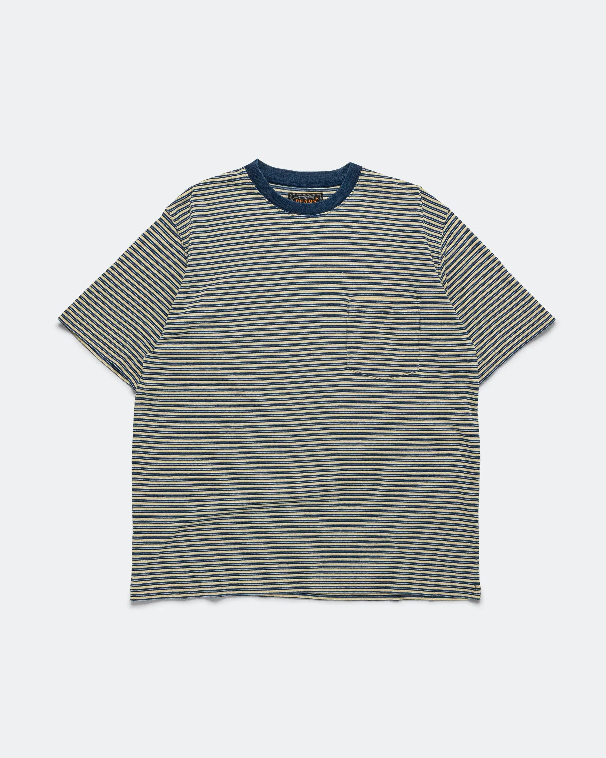 BEAMS PLUS Pocket Tee Indigo Stripe - Yellow