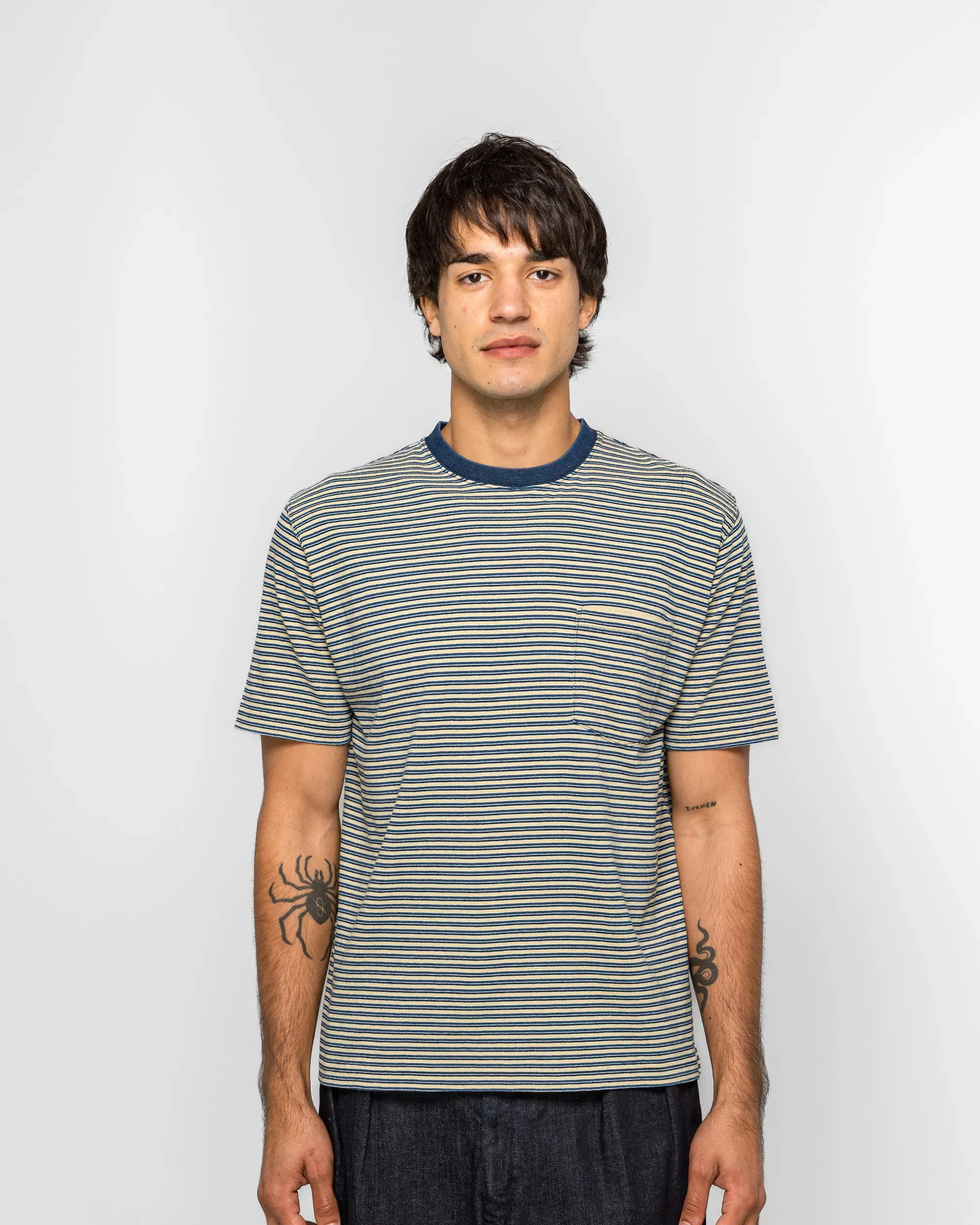 BEAMS PLUS Pocket Tee Indigo Stripe - Yellow