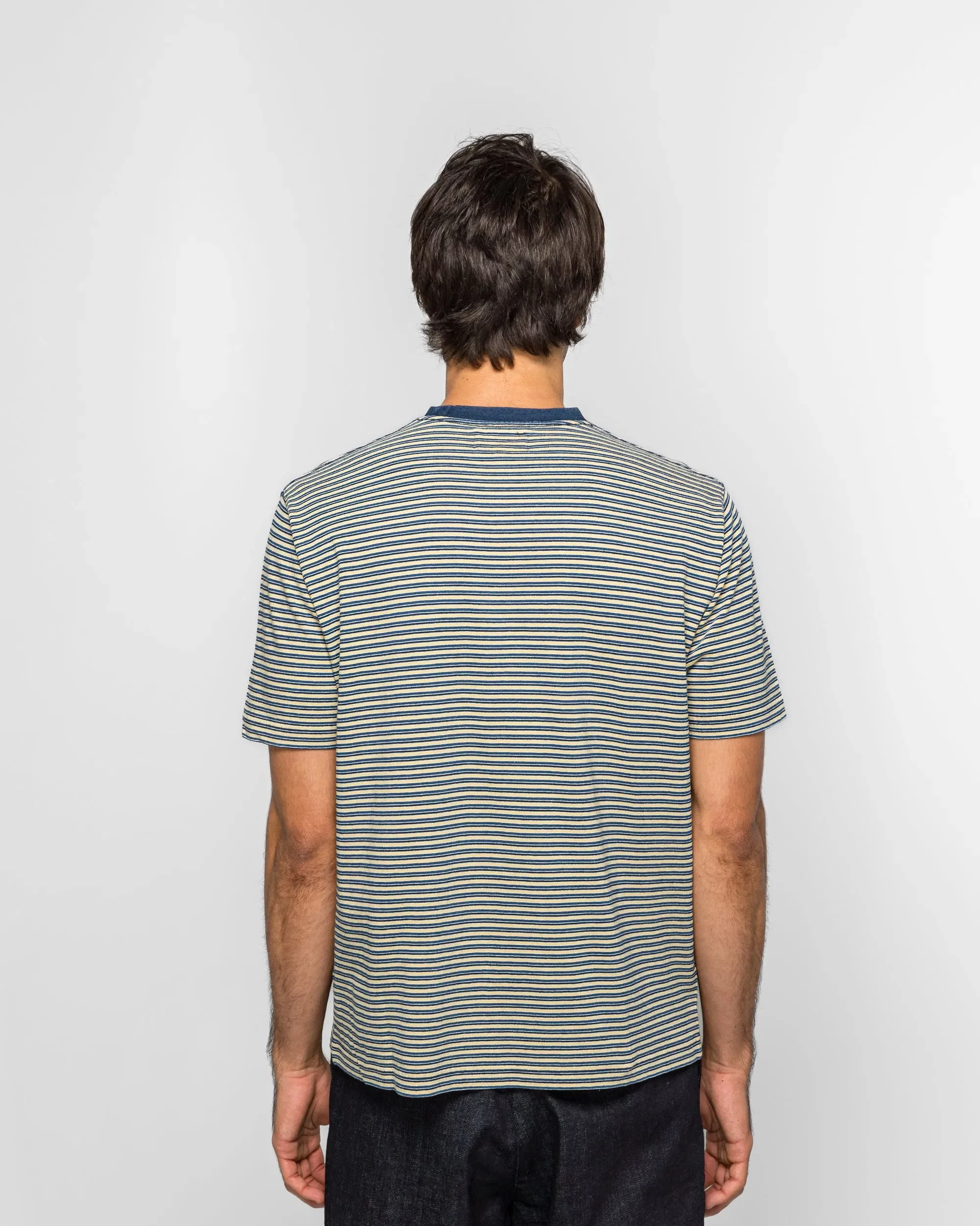 BEAMS PLUS Pocket Tee Indigo Stripe - Yellow