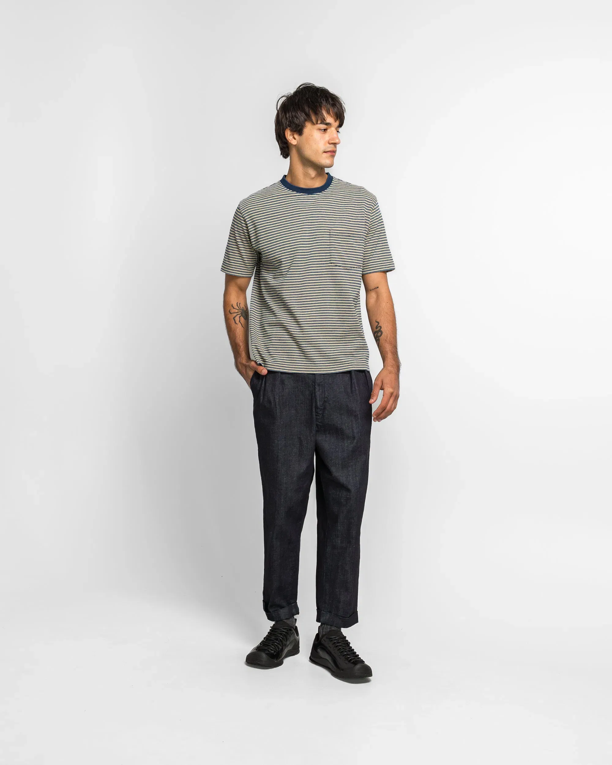 BEAMS PLUS Pocket Tee Indigo Stripe - Yellow