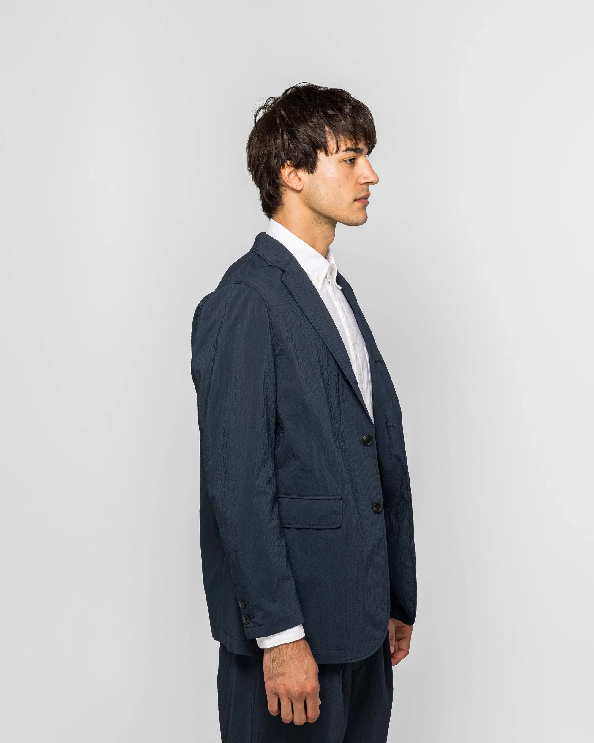 BEAMS PLUS 3B Anywhere(wear) Jacket Seersucker Plaid - Navy