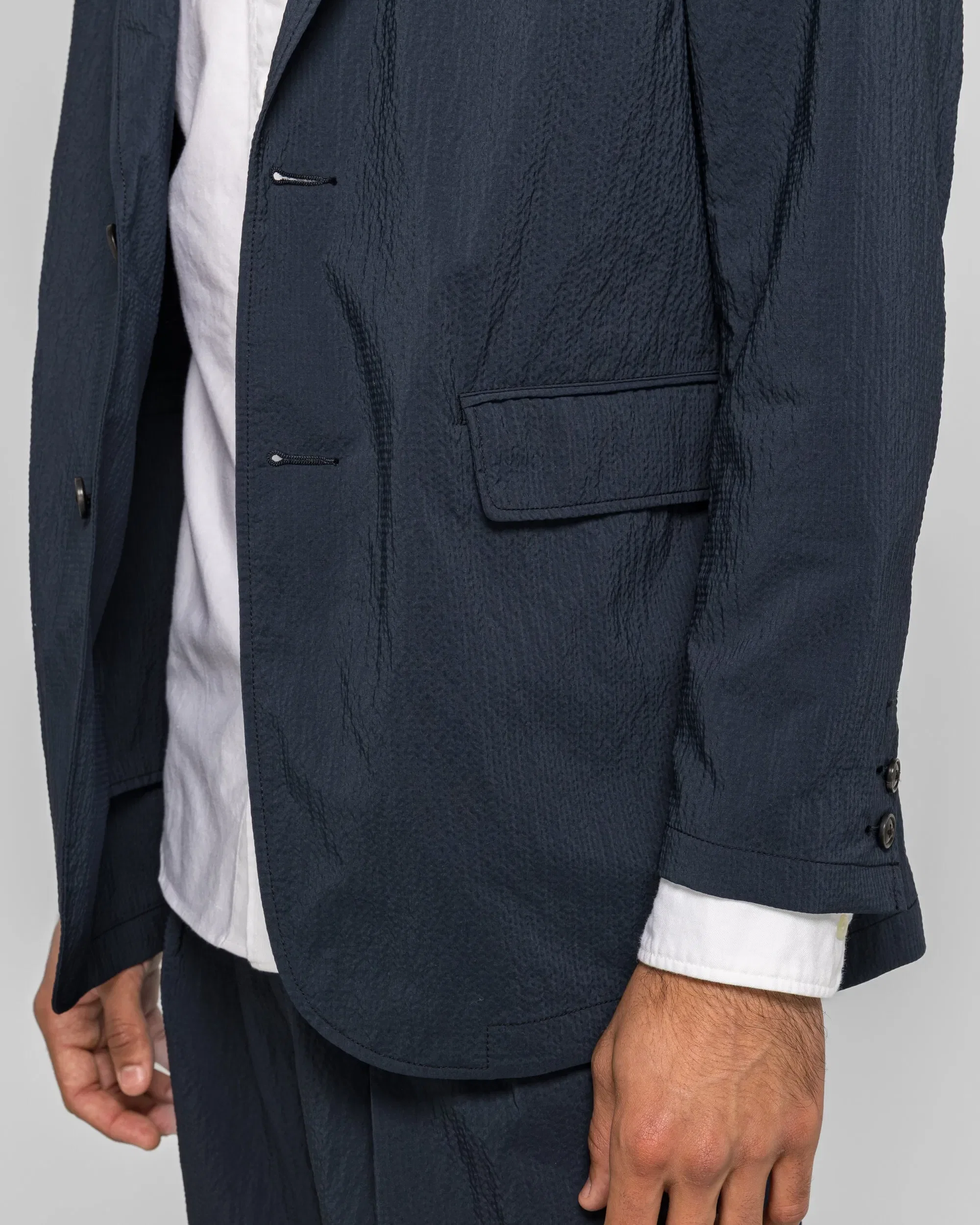 BEAMS PLUS 3B Anywhere(wear) Jacket Seersucker Plaid - Navy