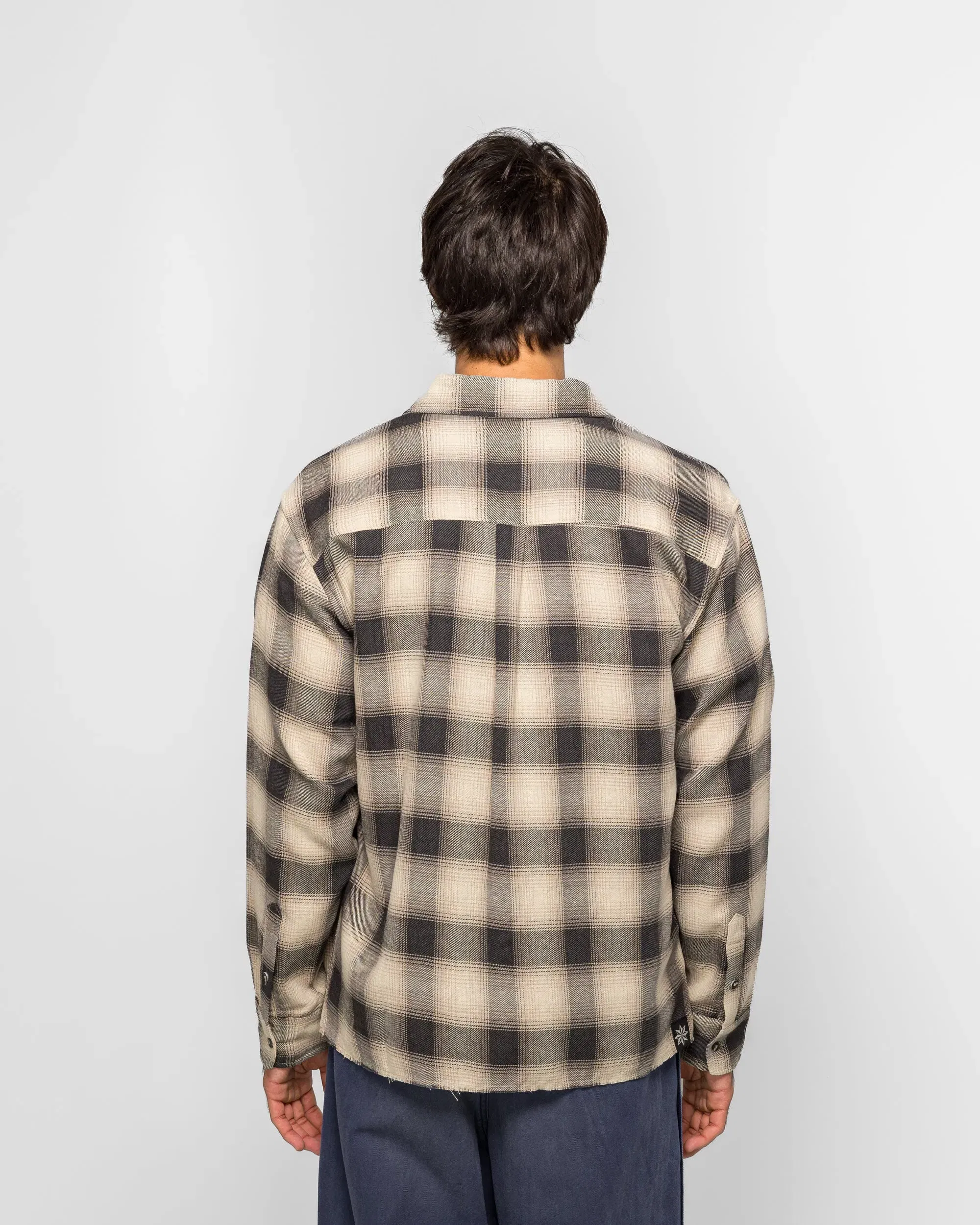 Beach Brains Hold LS Shirt - Cream/Navy Plaid