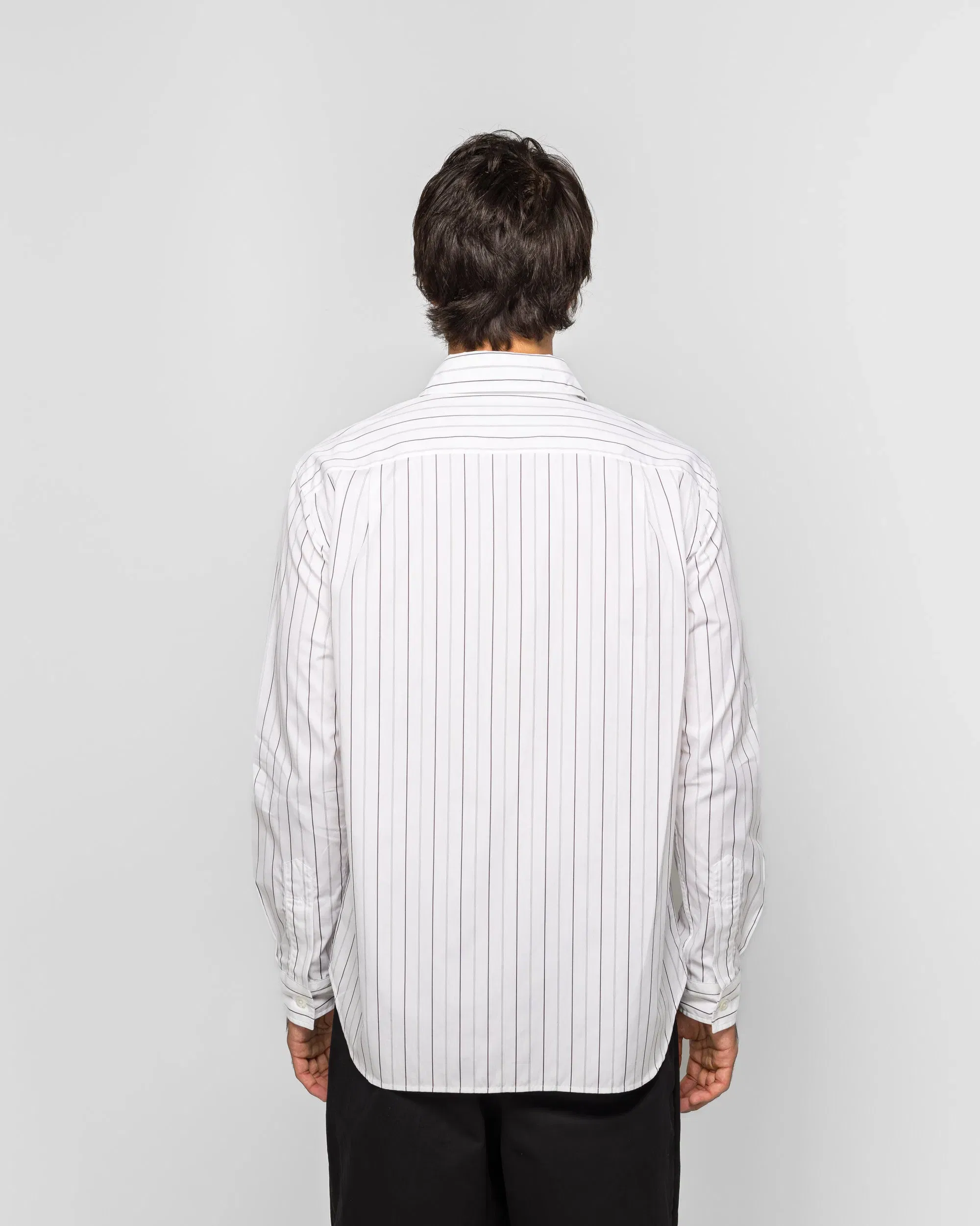 Margaret Howell Basic Shirt - Cotton White/Charcoal Wide Stripe