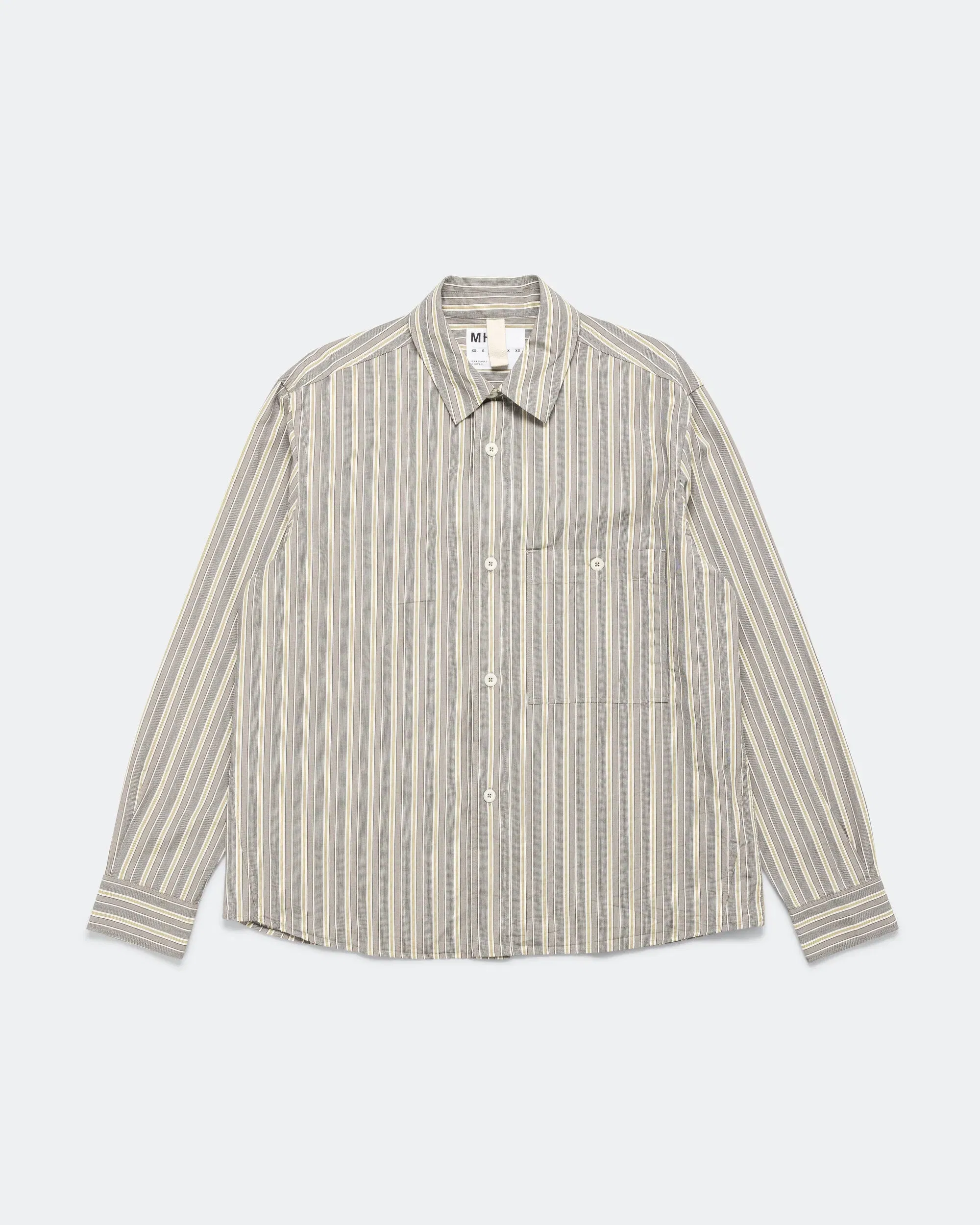 MHL. Overall Shirt - Cotton Off White/Grey Pyjama Stripe