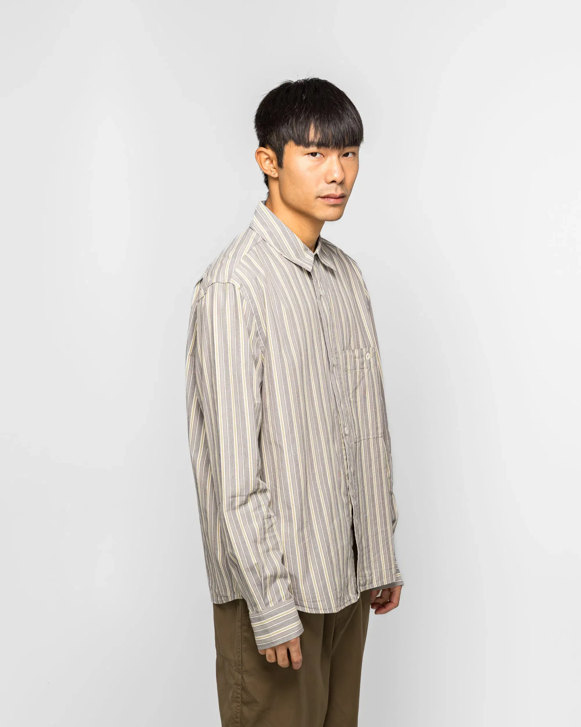 MHL. Overall Shirt - Cotton Off White/Grey Pyjama Stripe