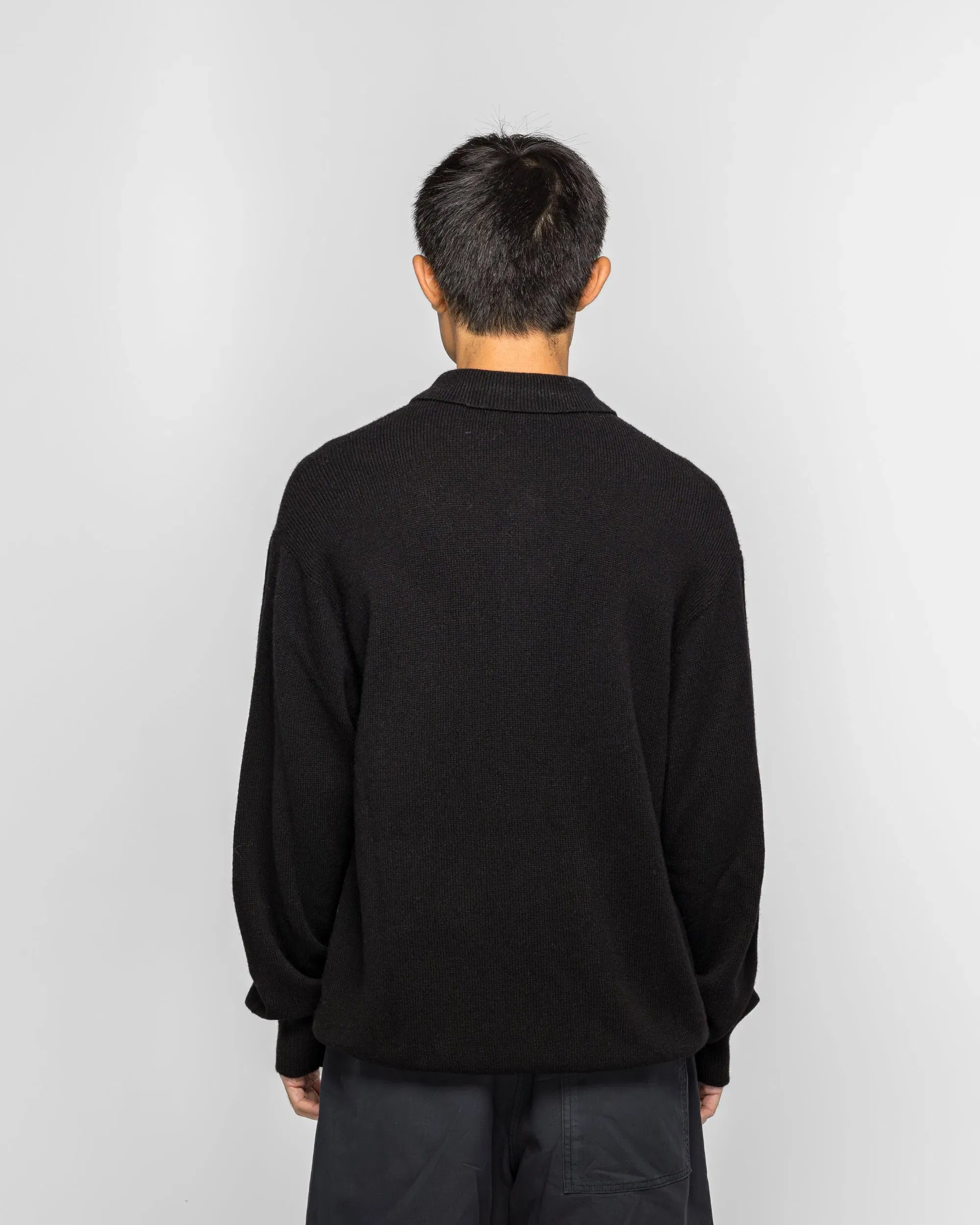 Margaret Howell Seamless Pocket Polo Shirt - Black Merino Cashmere