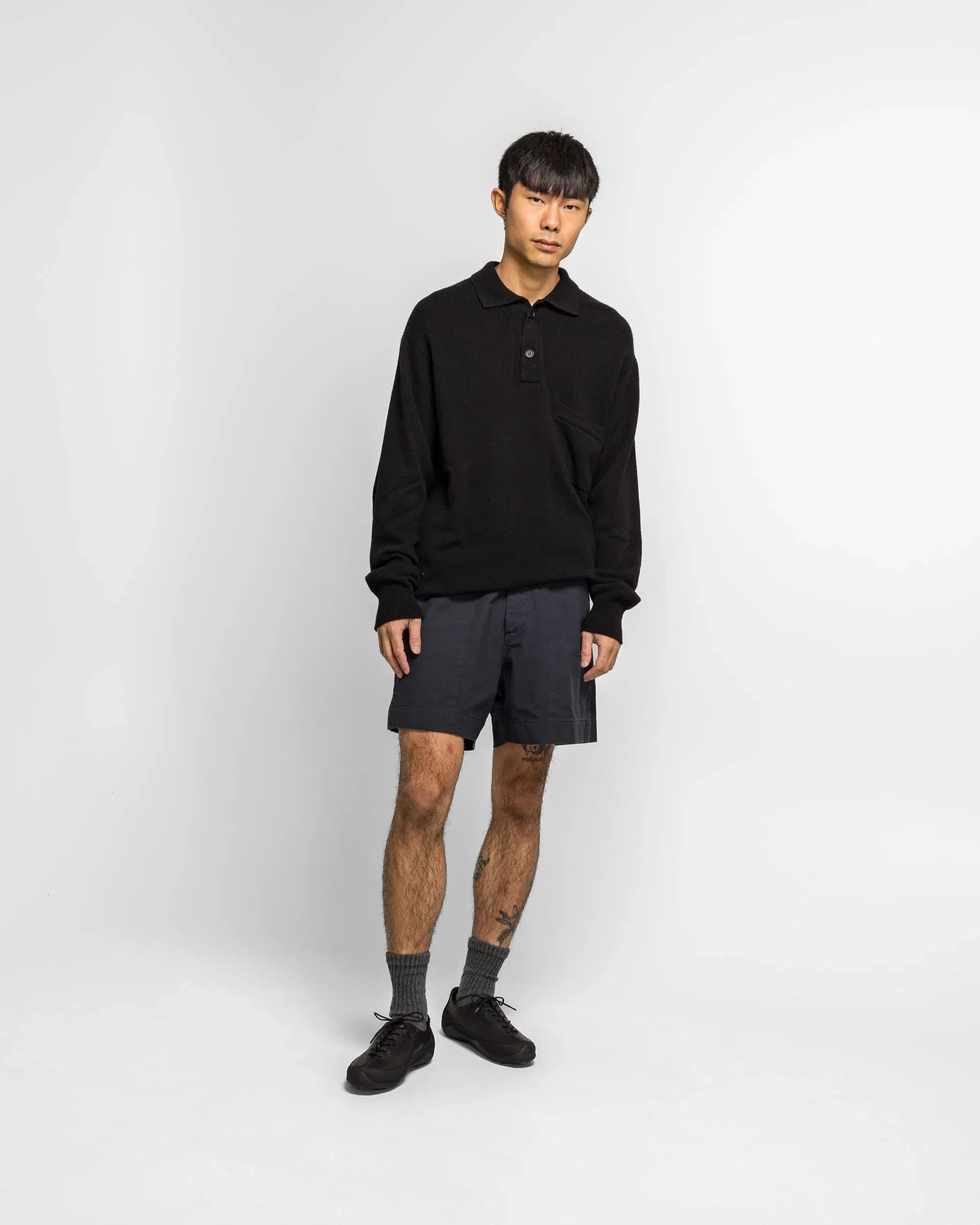 Margaret Howell Seamless Pocket Polo Shirt - Black Merino Cashmere