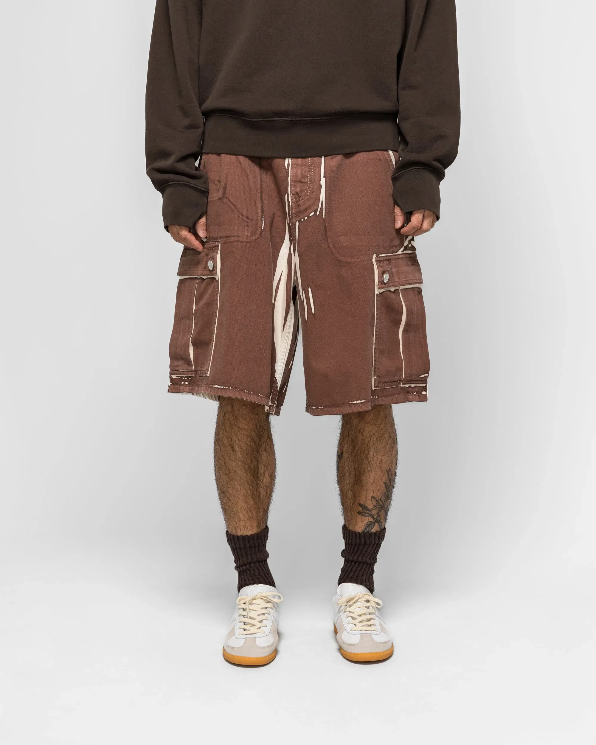 Marni Brown Screenprinted Denim Cargo Shorts - Tobacco