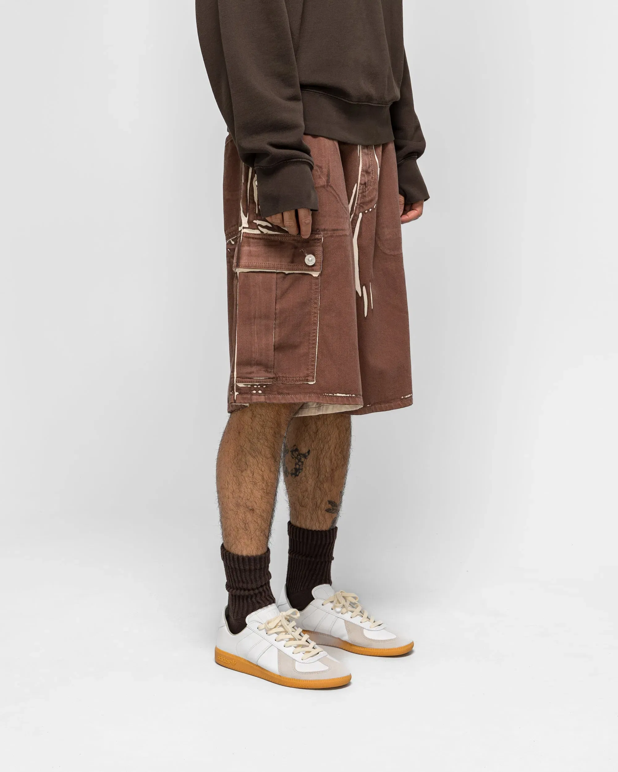 Marni Brown Screenprinted Denim Cargo Shorts - Tobacco