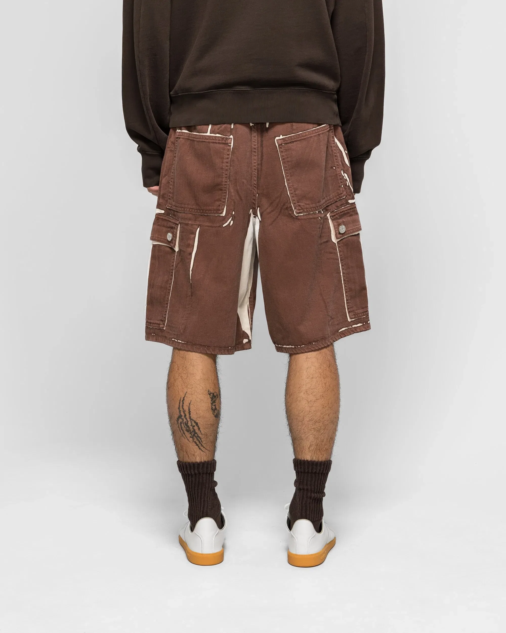 Marni Brown Screenprinted Denim Cargo Shorts - Tobacco