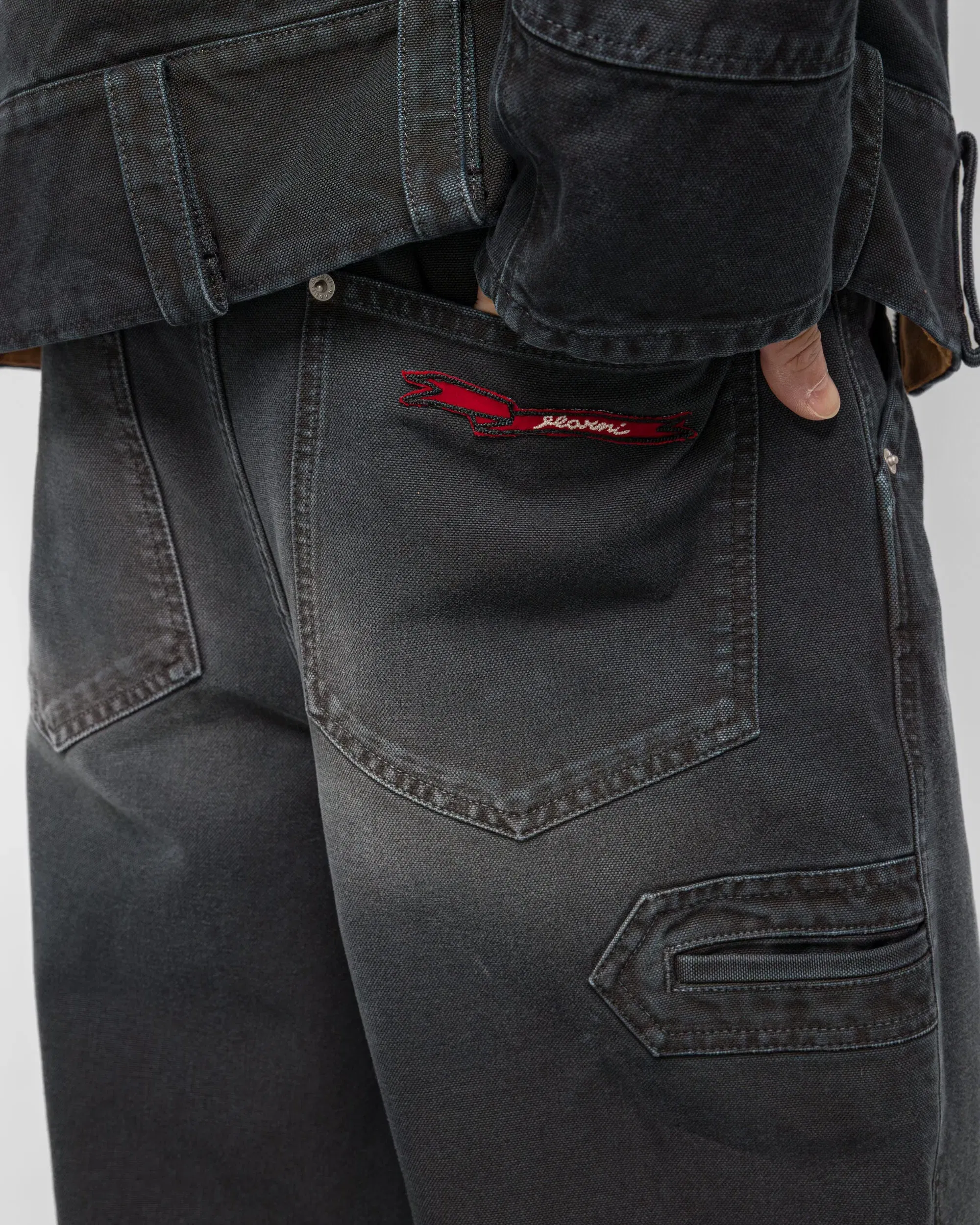 Marni Canvas Trousers with Marni flag patch - Black