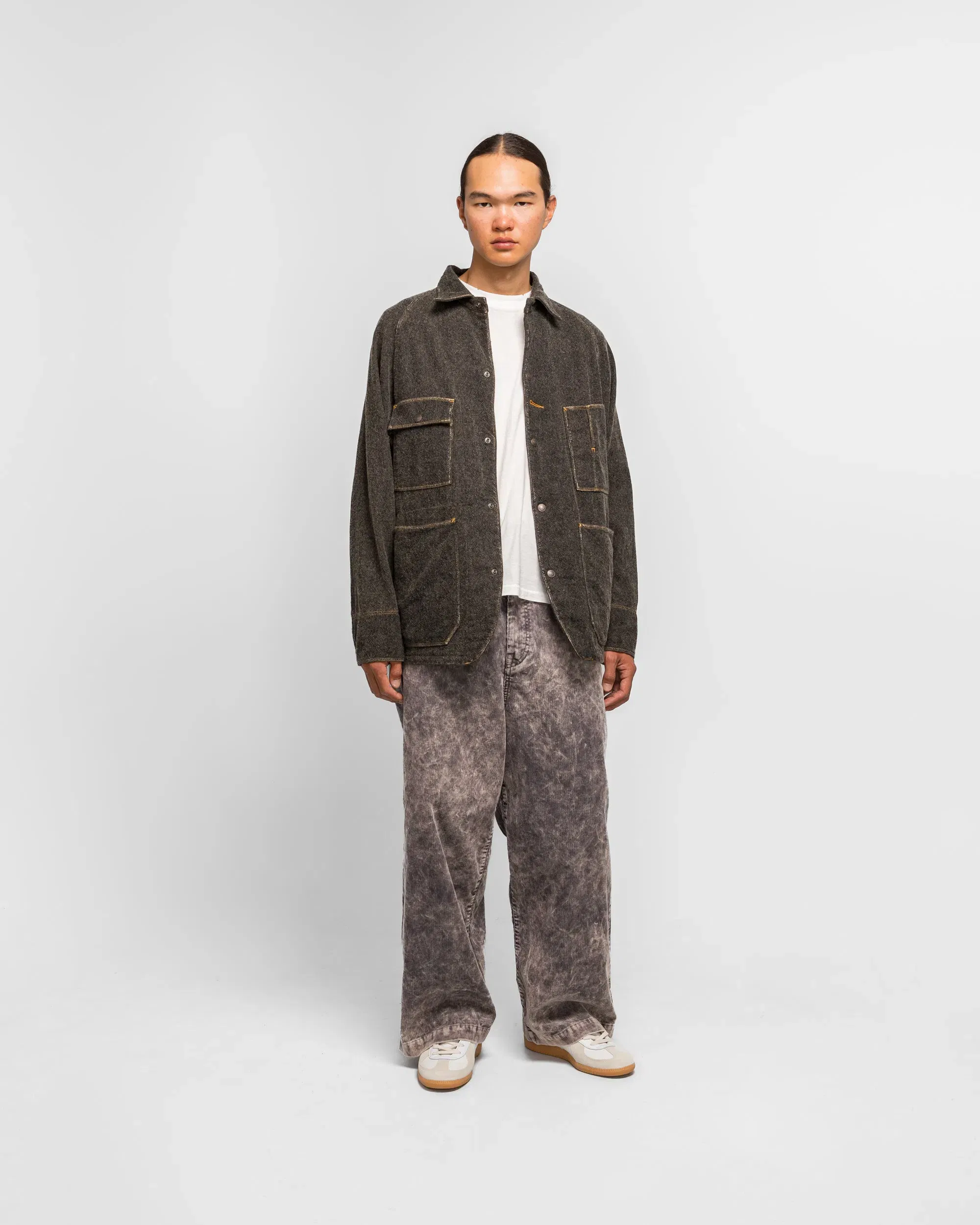 KAPITAL 14W Corduroy BOOGIE-DAY PORT Baggy Pants (Dirty Dyed) - Grey