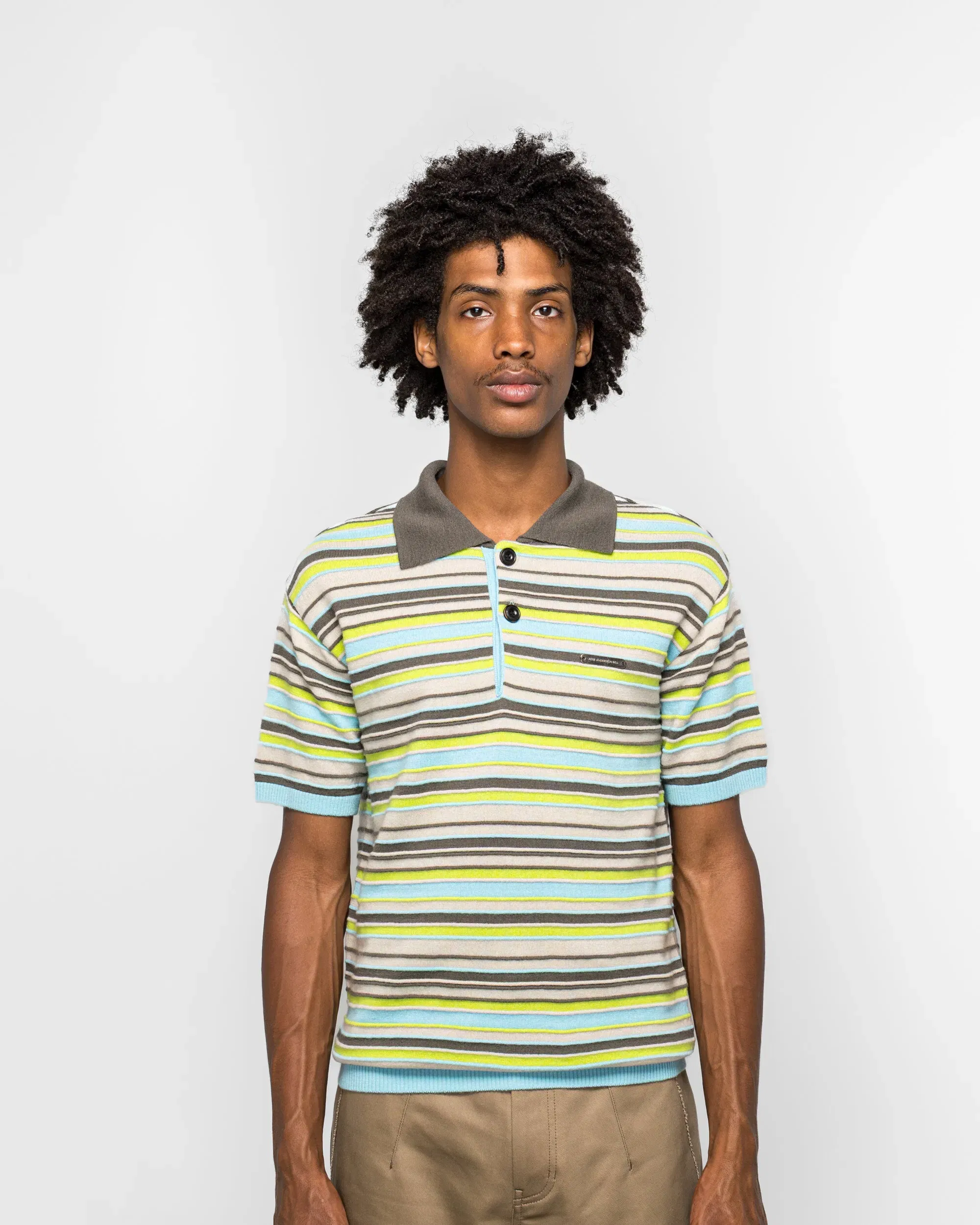 Andersson Bell Stripe Wool Polo Sweater - Sky Blue