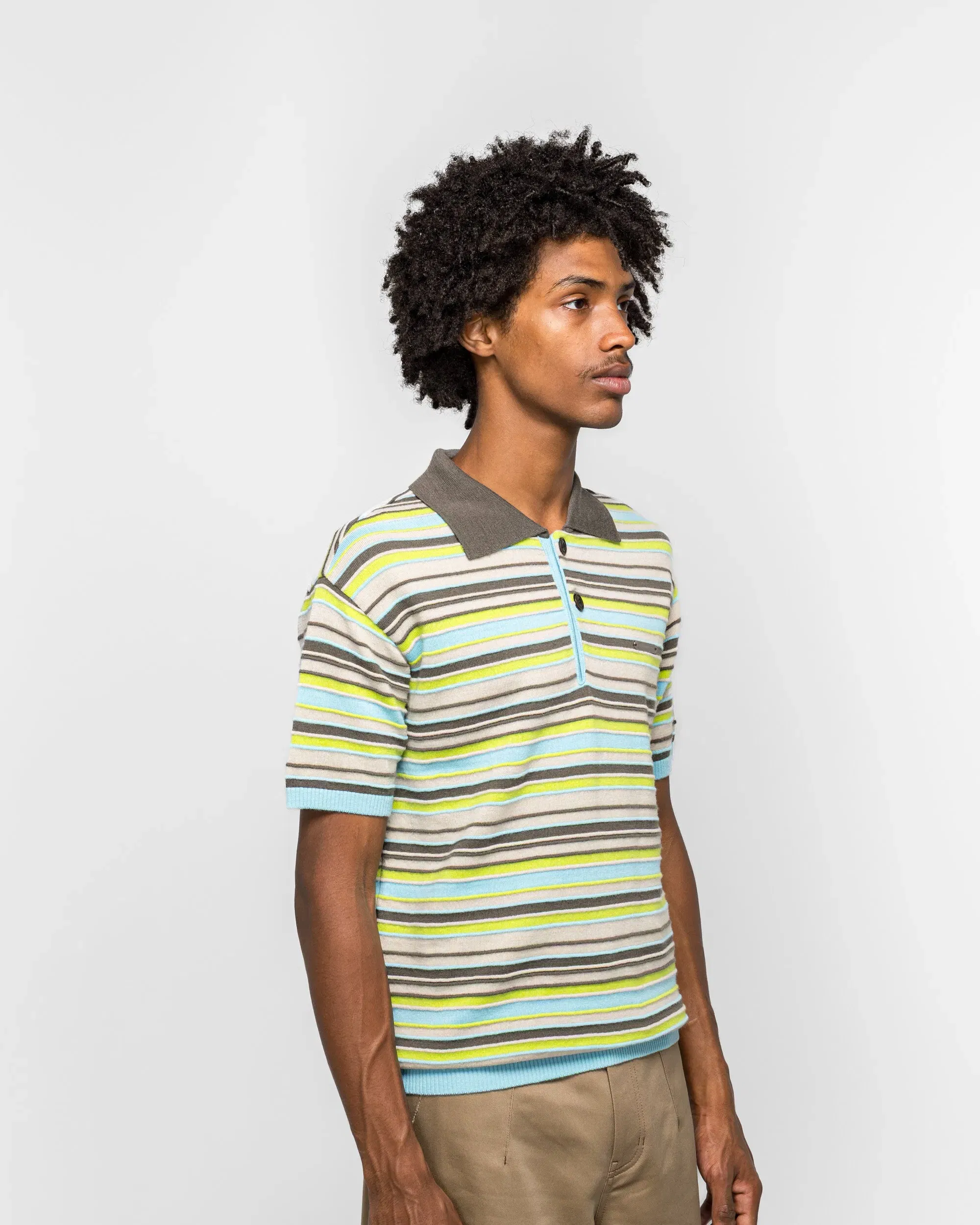 Andersson Bell Stripe Wool Polo Sweater - Sky Blue