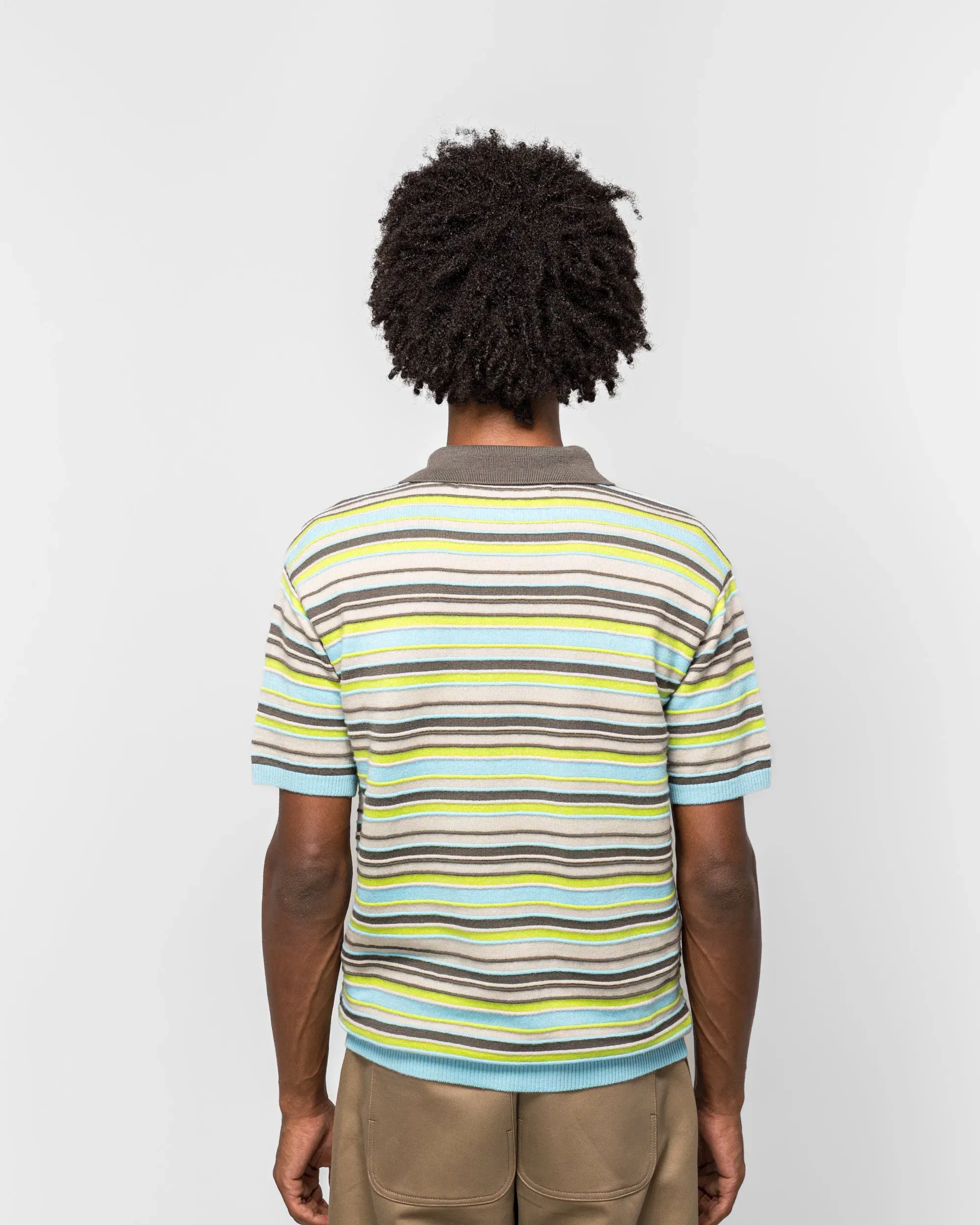Andersson Bell Stripe Wool Polo Sweater - Sky Blue