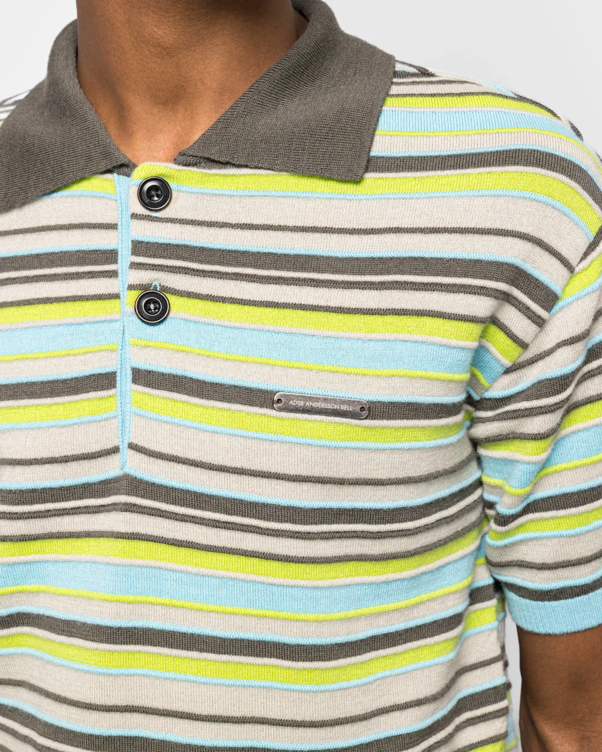 Andersson Bell Stripe Wool Polo Sweater - Sky Blue