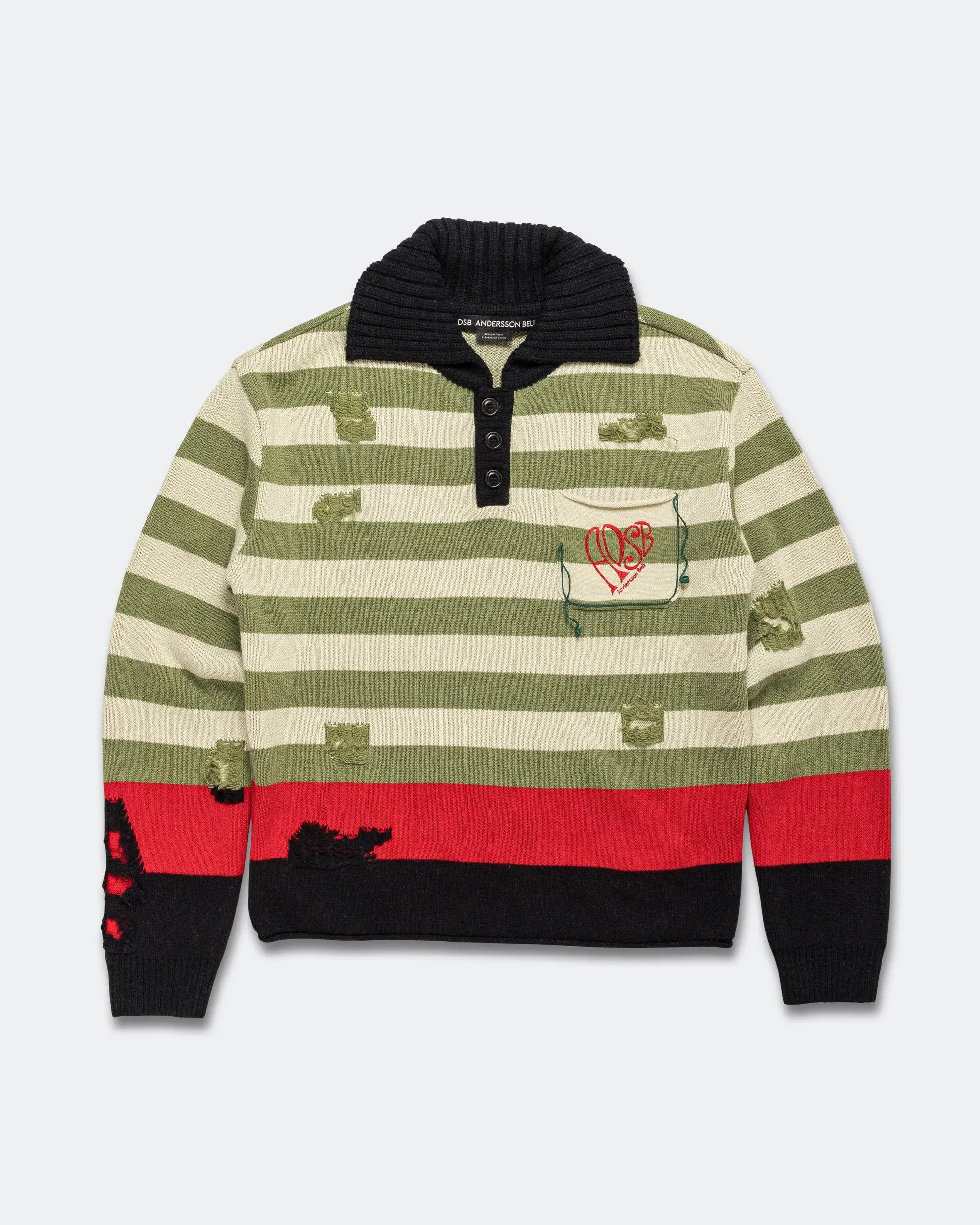 Andersson Bell Stripe Damaged Polo Sweater - Multi