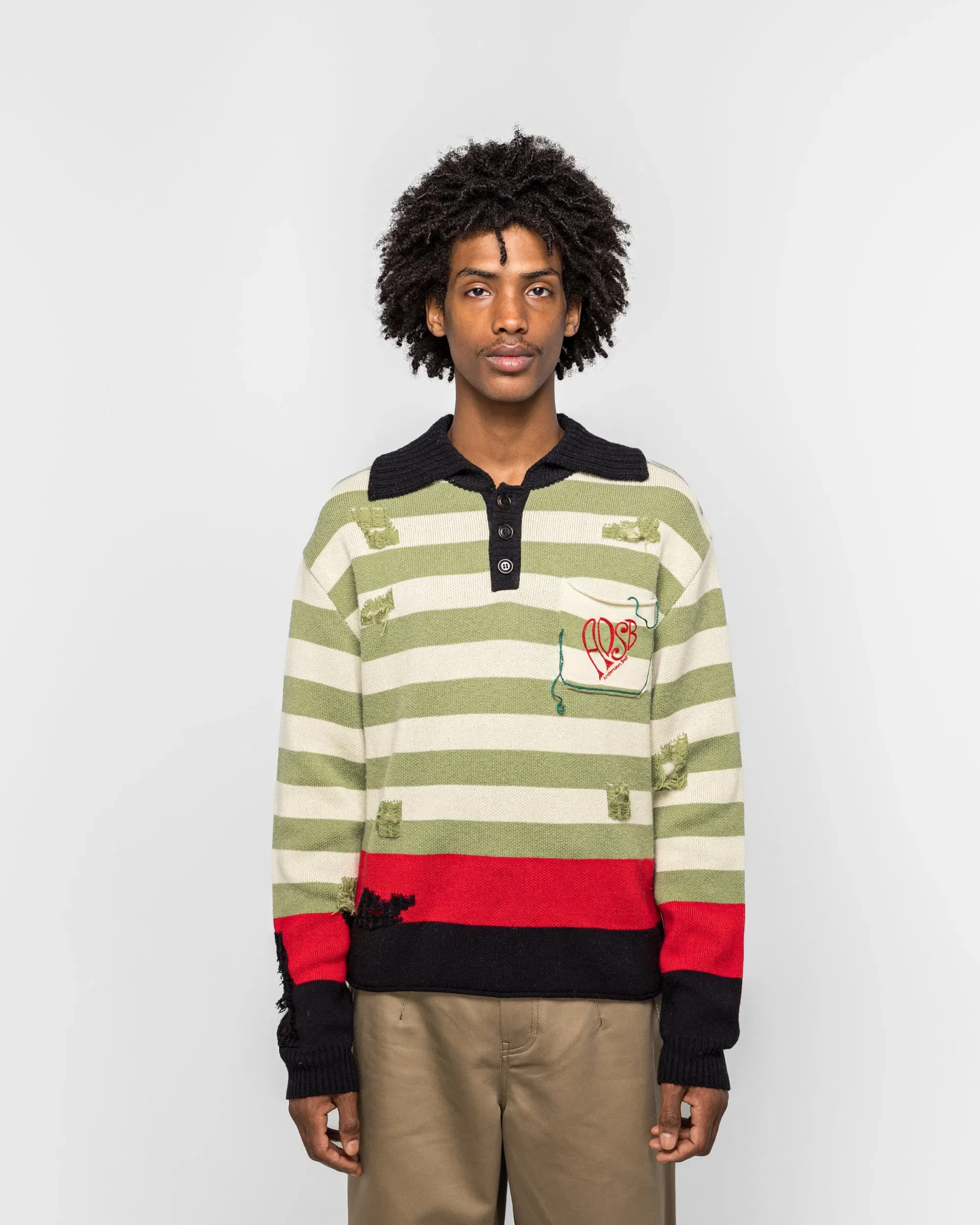 Andersson Bell Stripe Damaged Polo Sweater - Multi