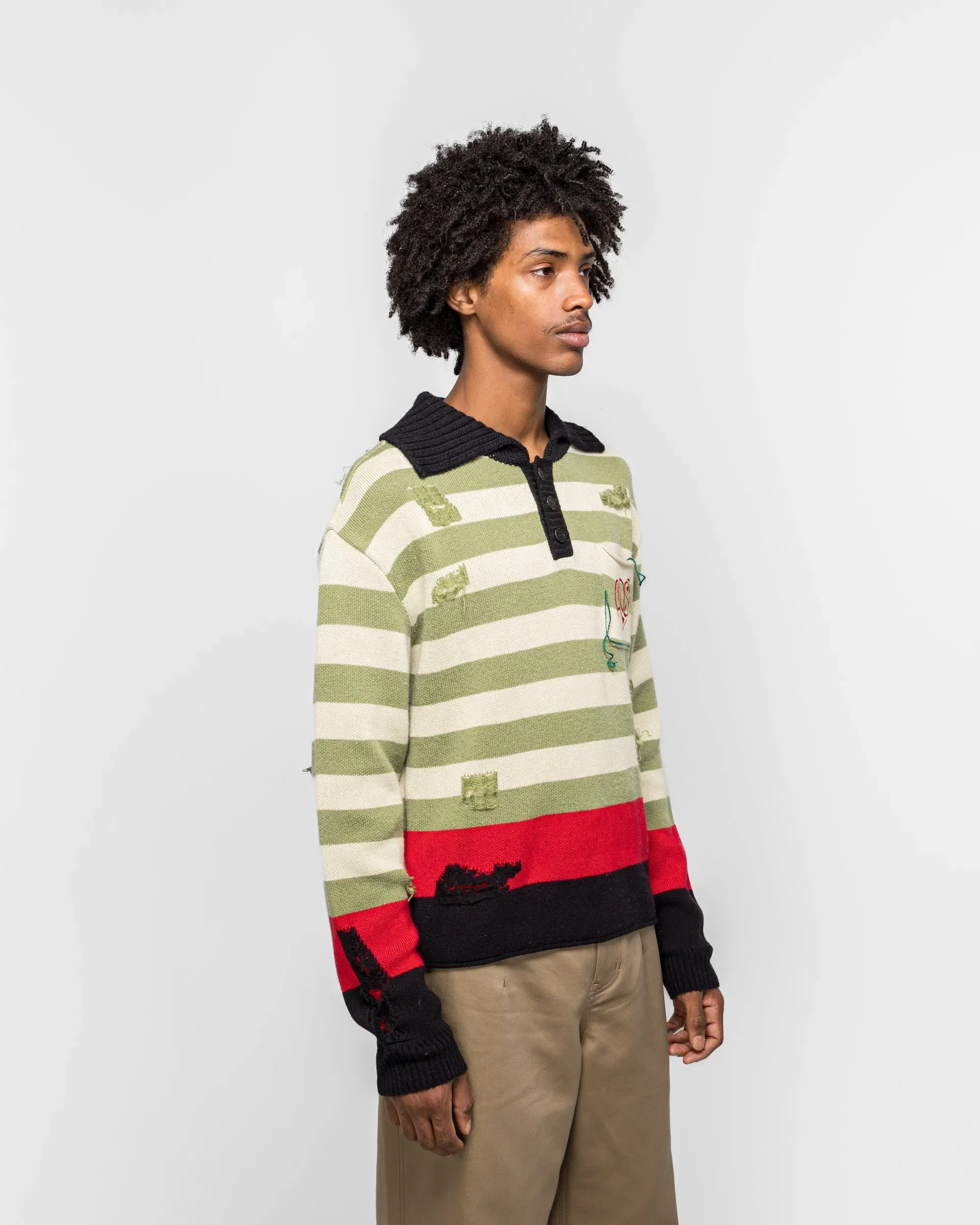 Andersson Bell Stripe Damaged Polo Sweater - Multi