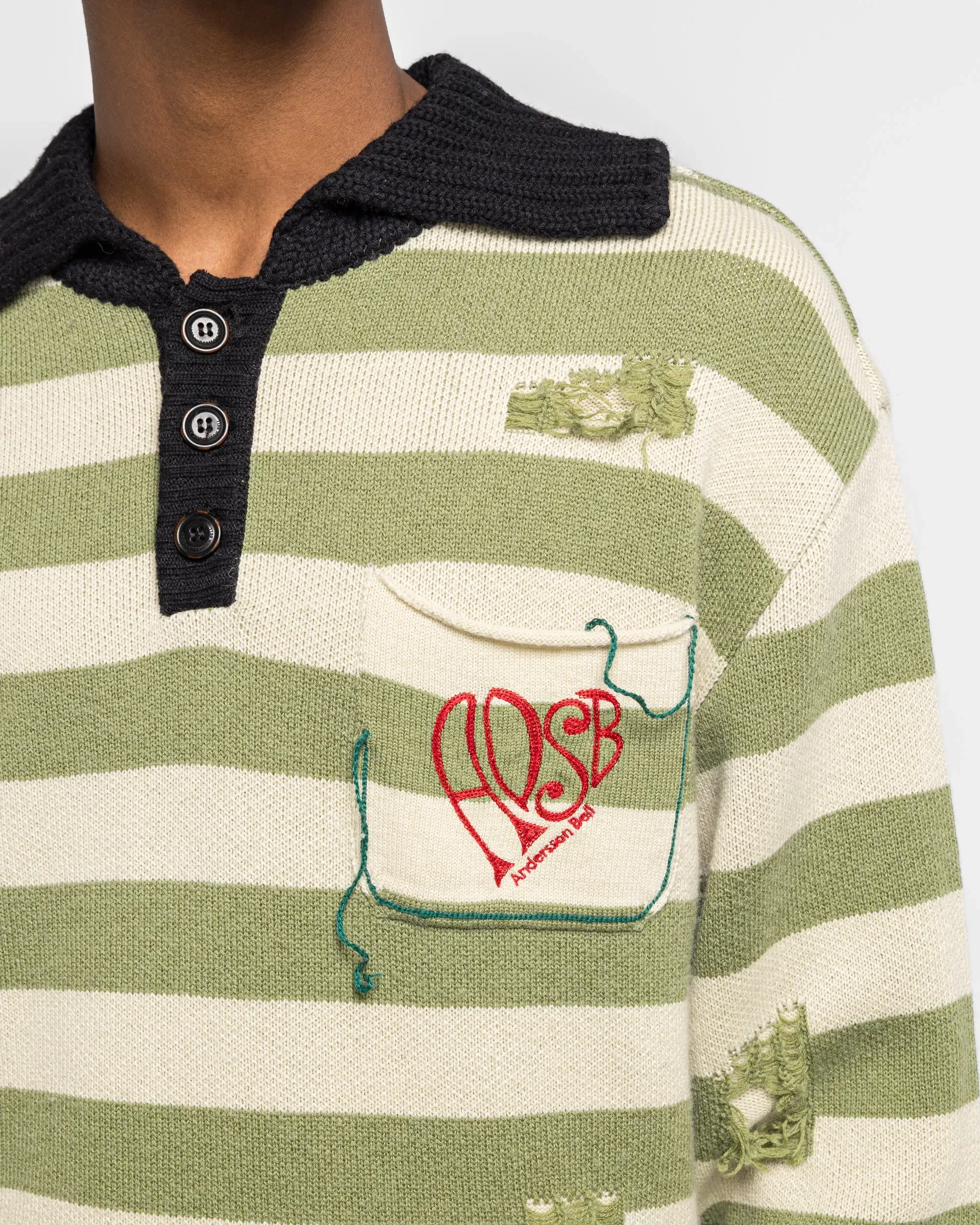 Andersson Bell Stripe Damaged Polo Sweater - Multi
