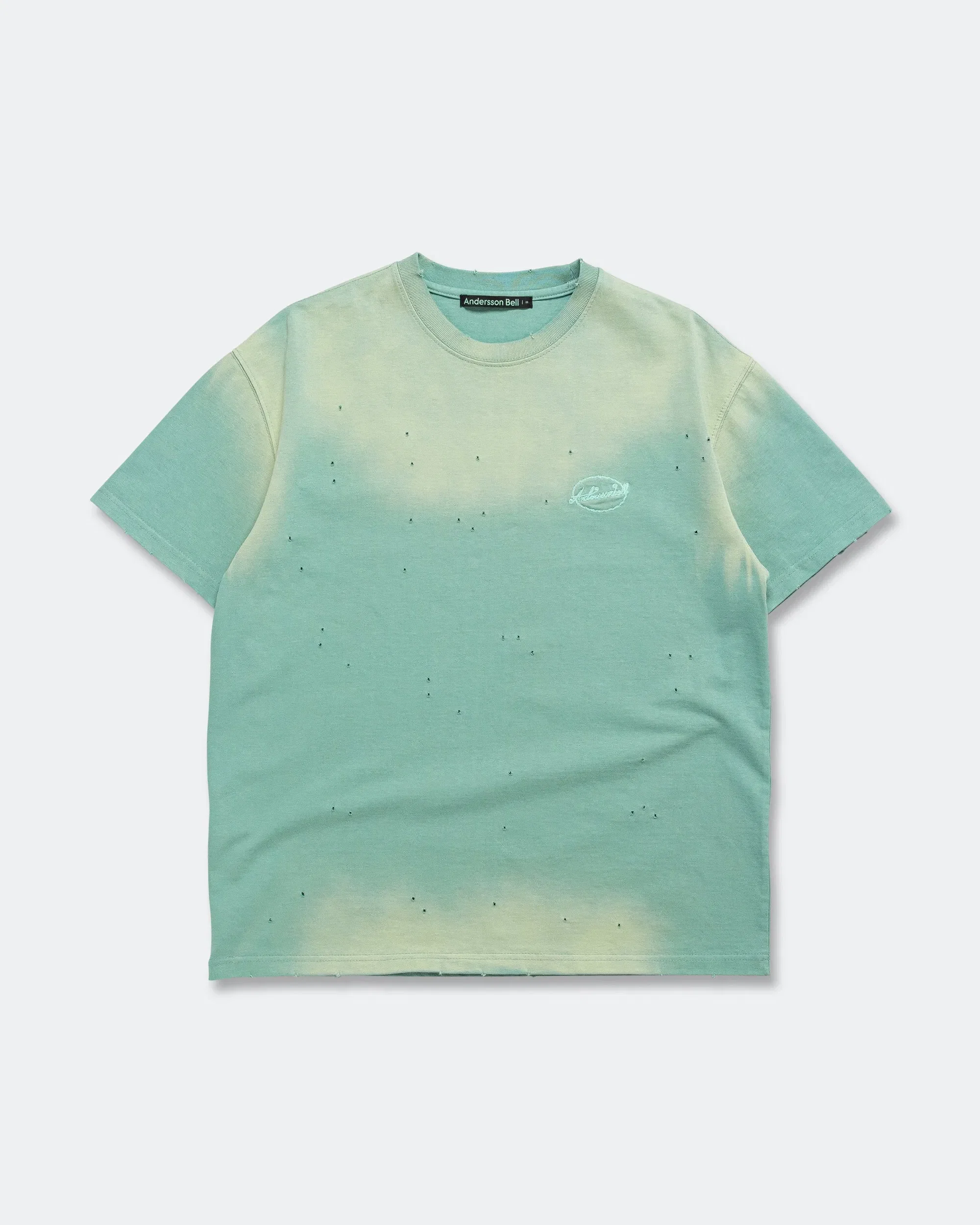 Andersson Bell Gradient Damage Washed T-Shirt - Green/Sky Blue