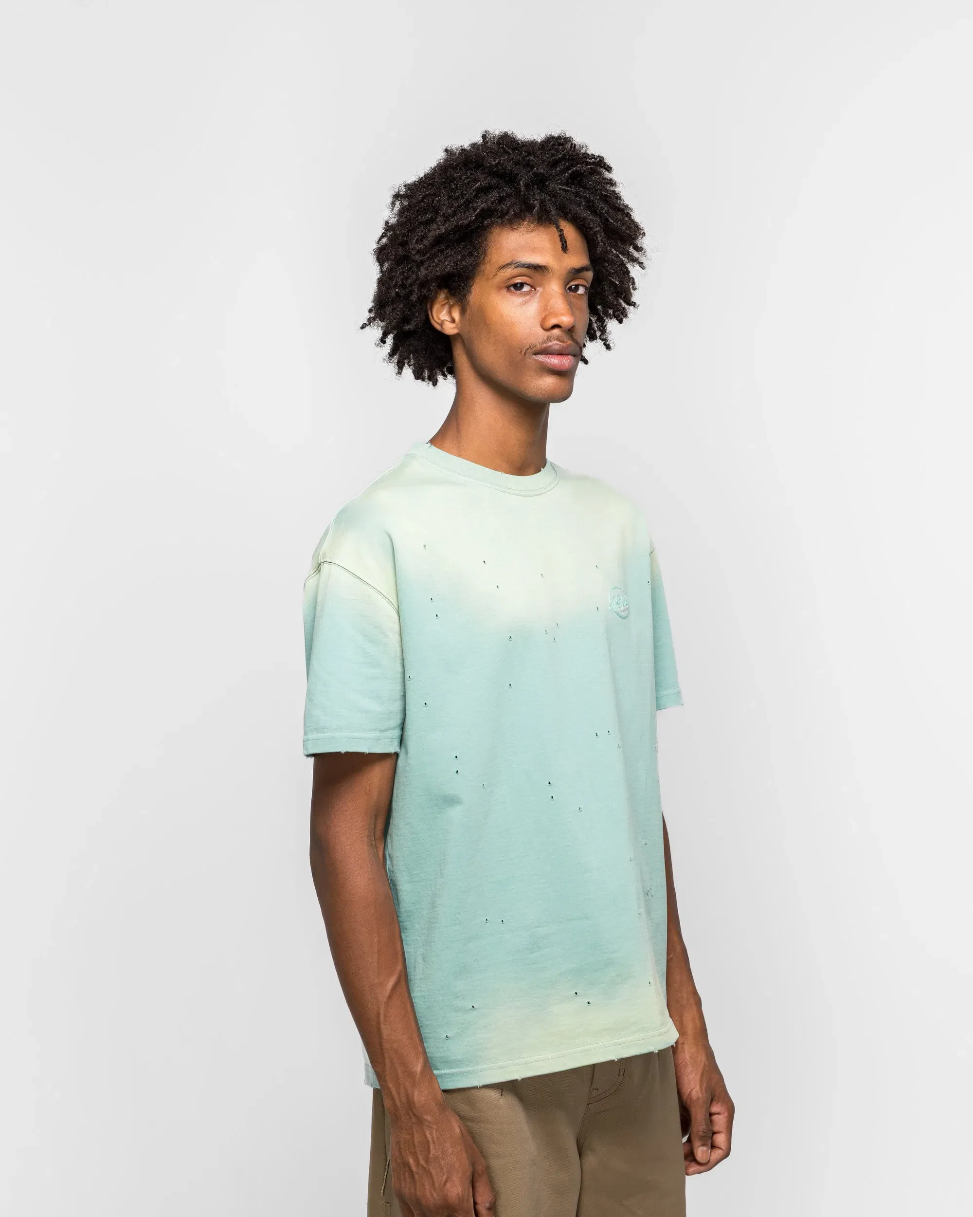 Andersson Bell Gradient Damage Washed T-Shirt - Green/Sky Blue