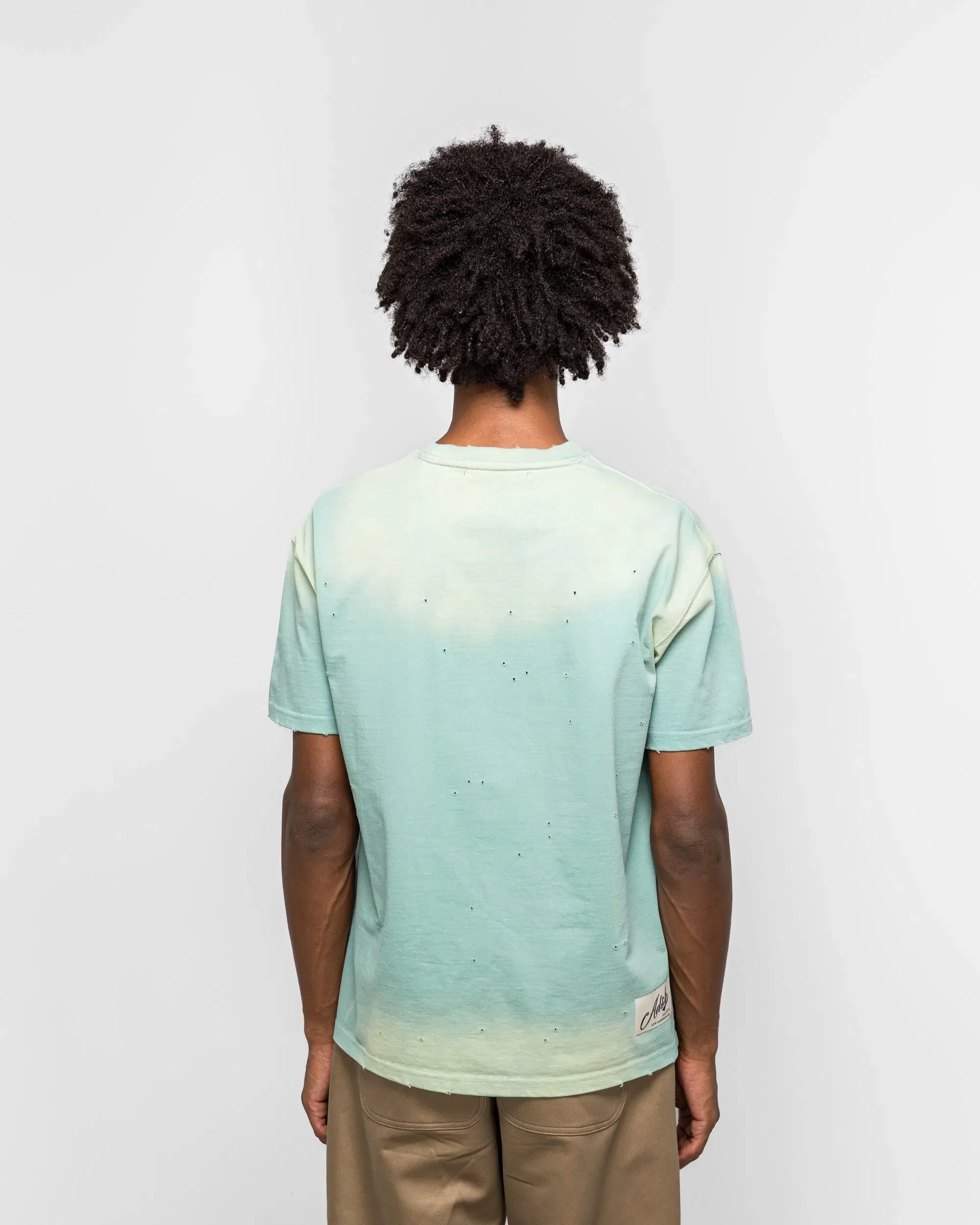 Andersson Bell Gradient Damage Washed T-Shirt - Green/Sky Blue