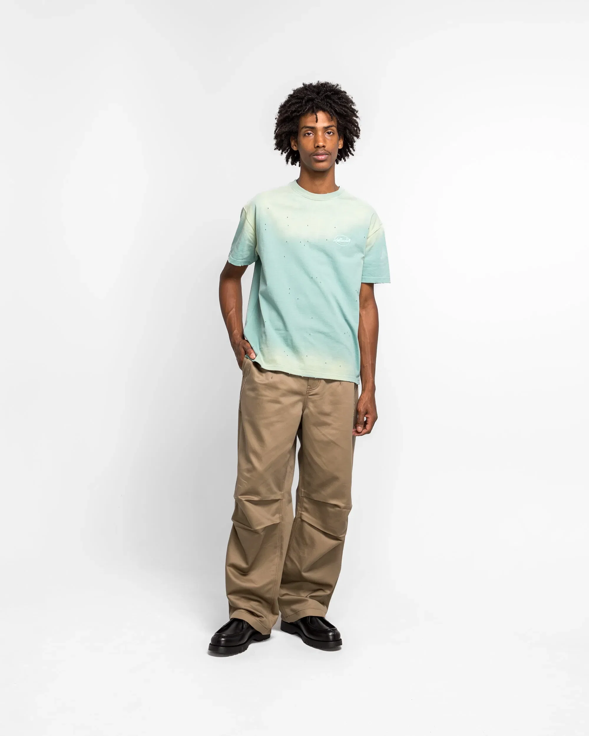Andersson Bell Gradient Damage Washed T-Shirt - Green/Sky Blue