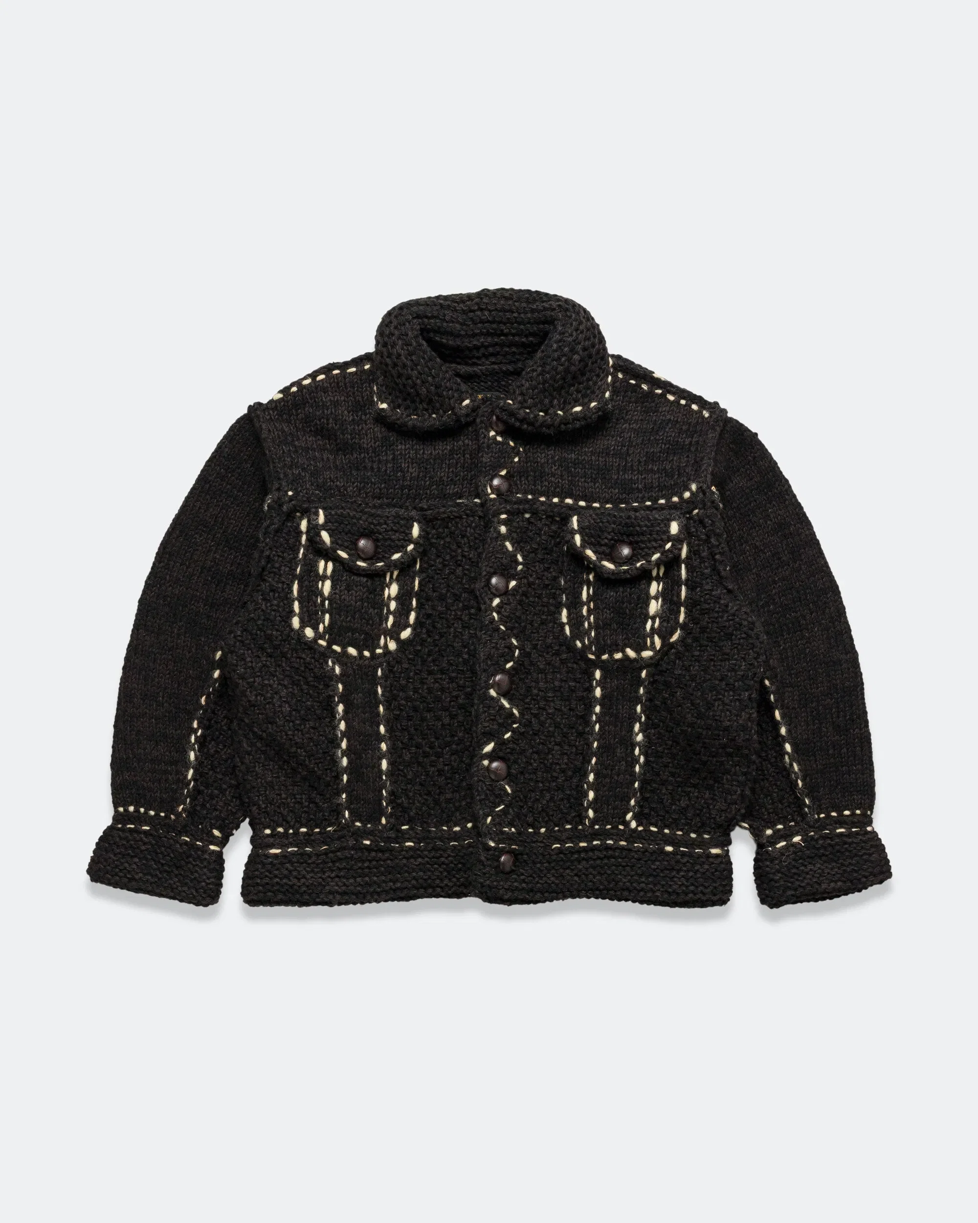 KAPITAL Wool Hand Knit Cowichan G-JACKET - Black