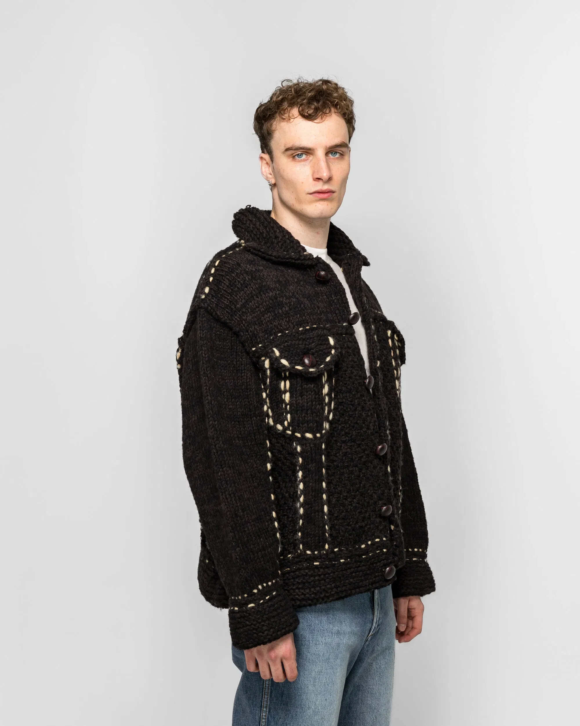 KAPITAL Wool Hand Knit Cowichan G-JACKET - Black