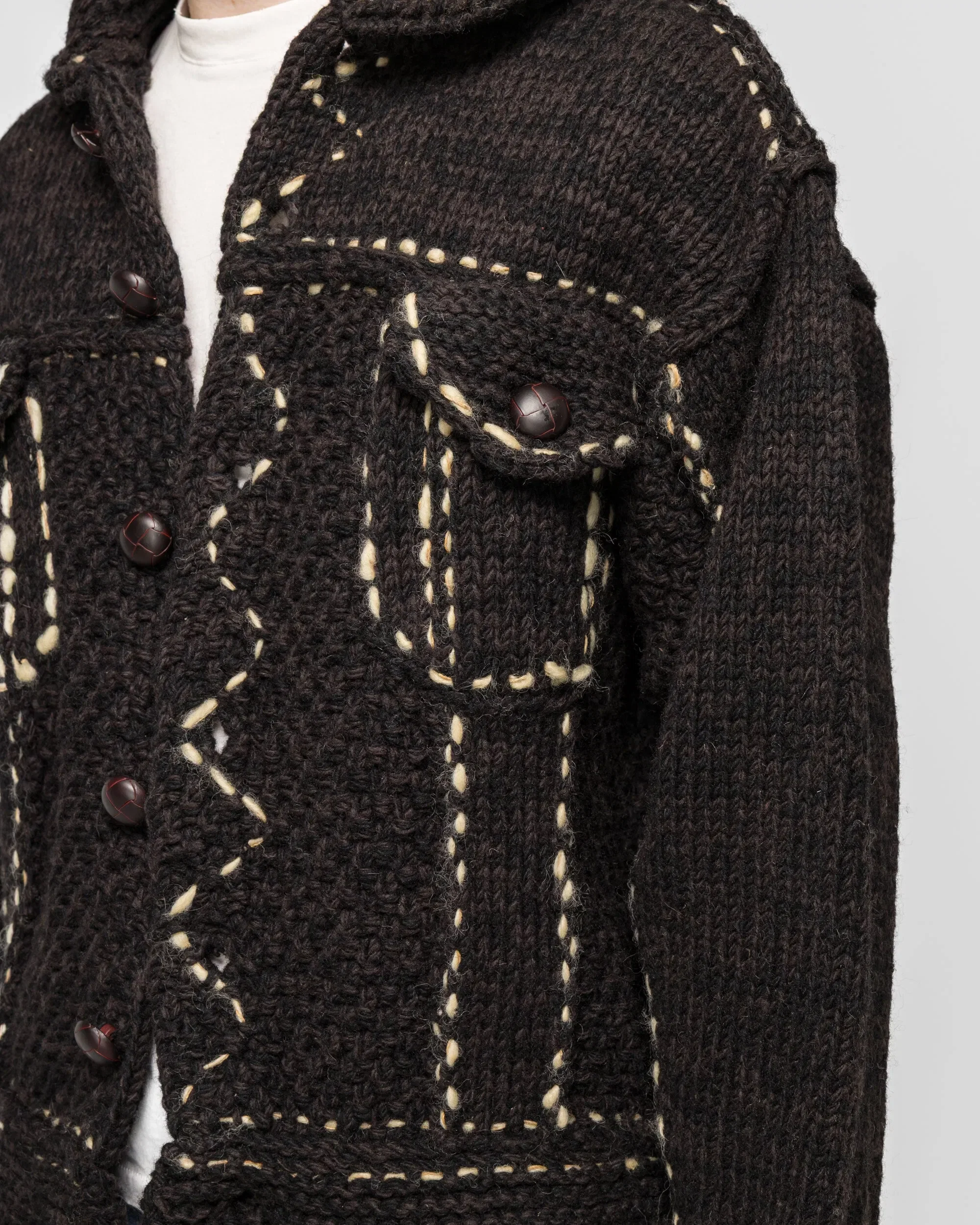 KAPITAL Wool Hand Knit Cowichan G-JACKET - Black