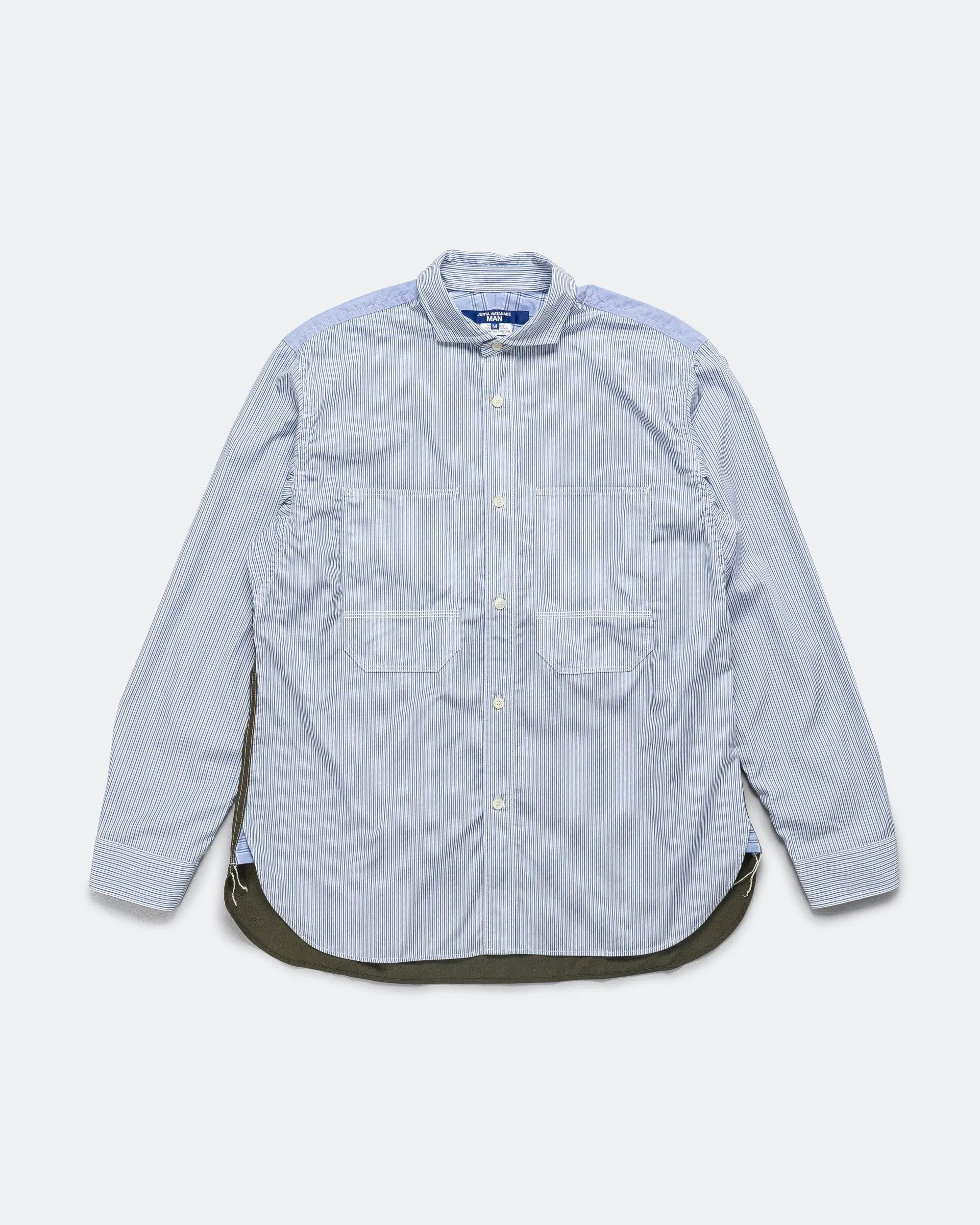 Junya Watanabe MAN Cotton Stripe x Cotton Ripstop Shirt - White/Sax-Navy