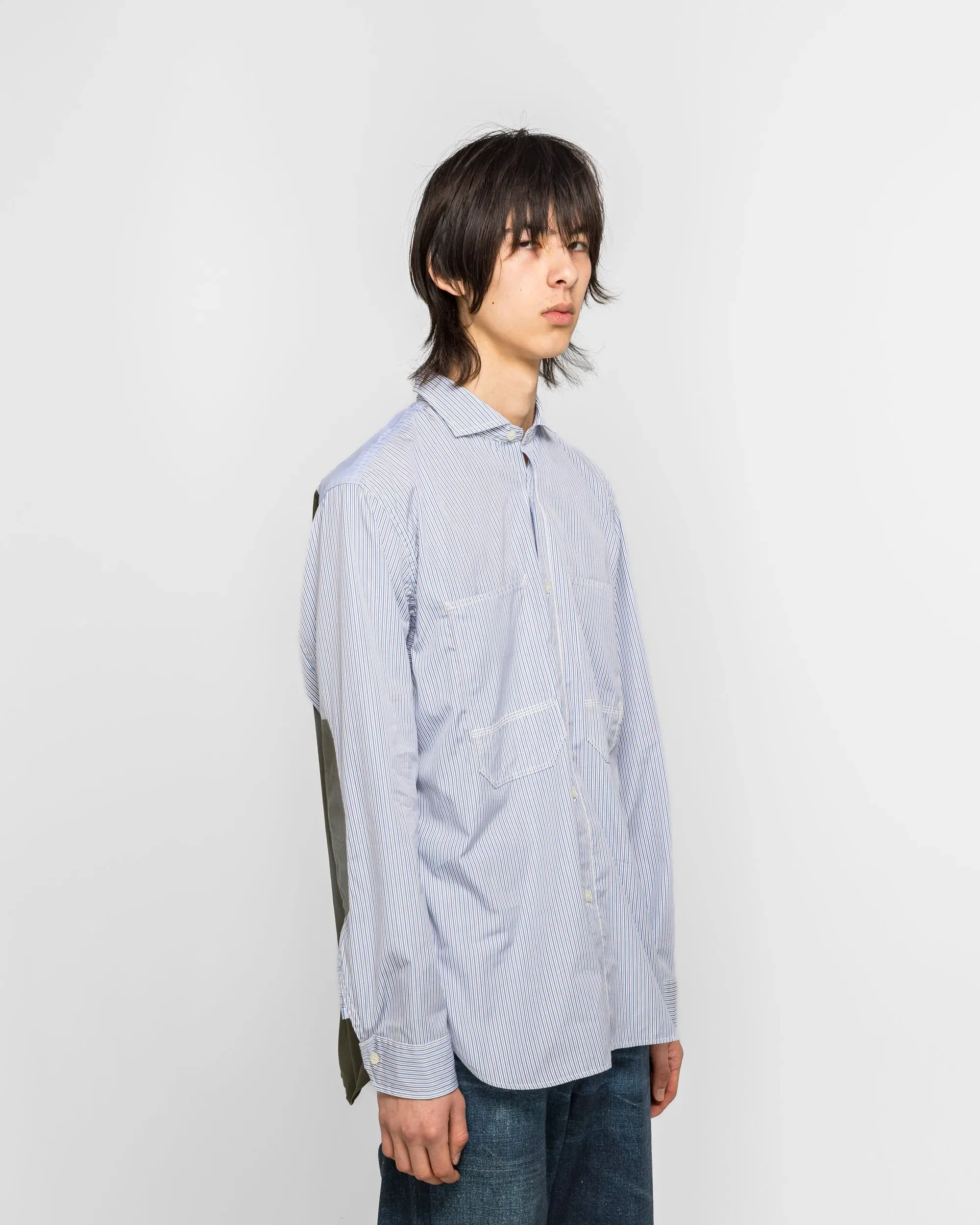 Junya Watanabe MAN Cotton Stripe x Cotton Ripstop Shirt - White/Sax-Navy