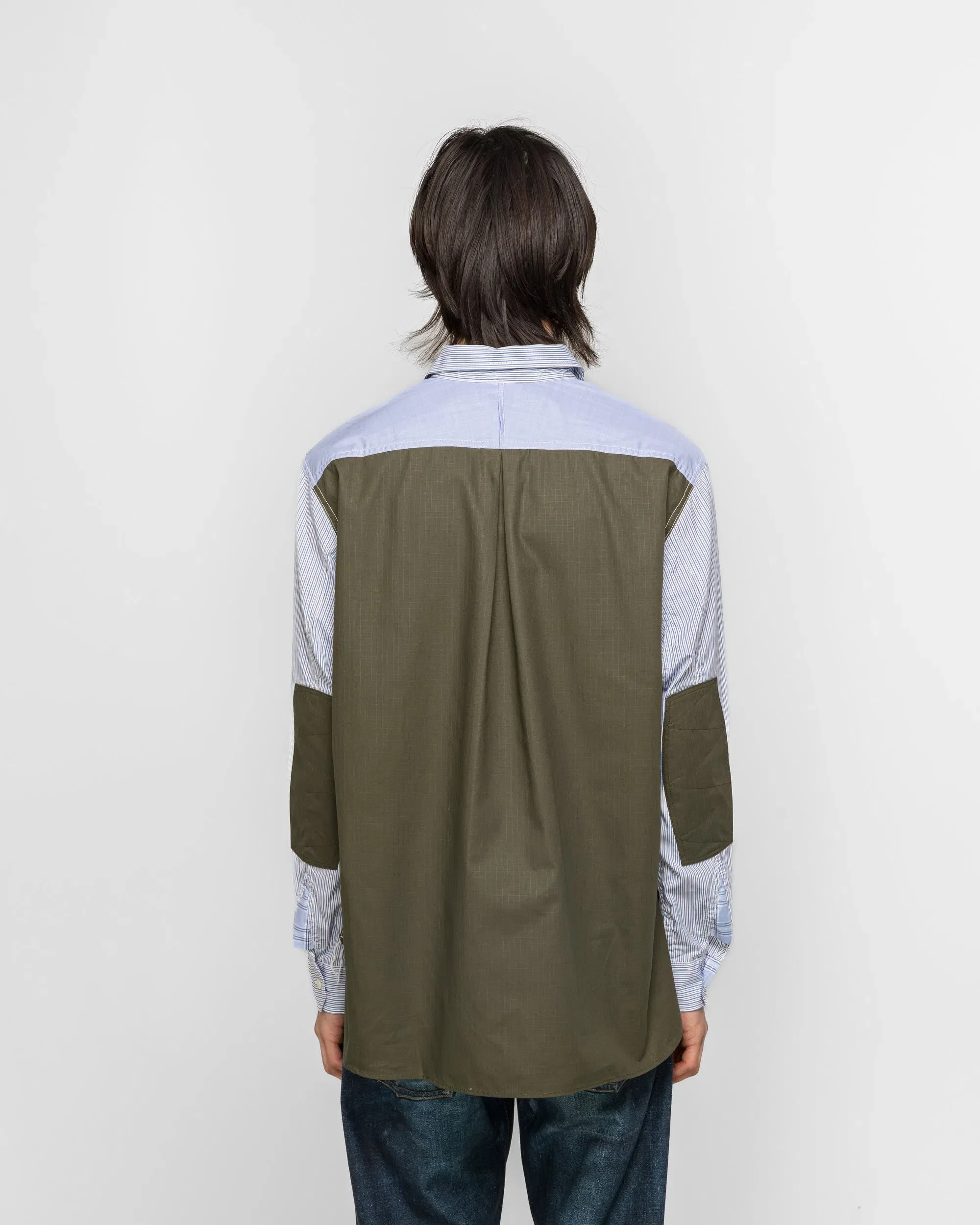 Junya Watanabe MAN Cotton Stripe x Cotton Ripstop Shirt - White/Sax-Navy