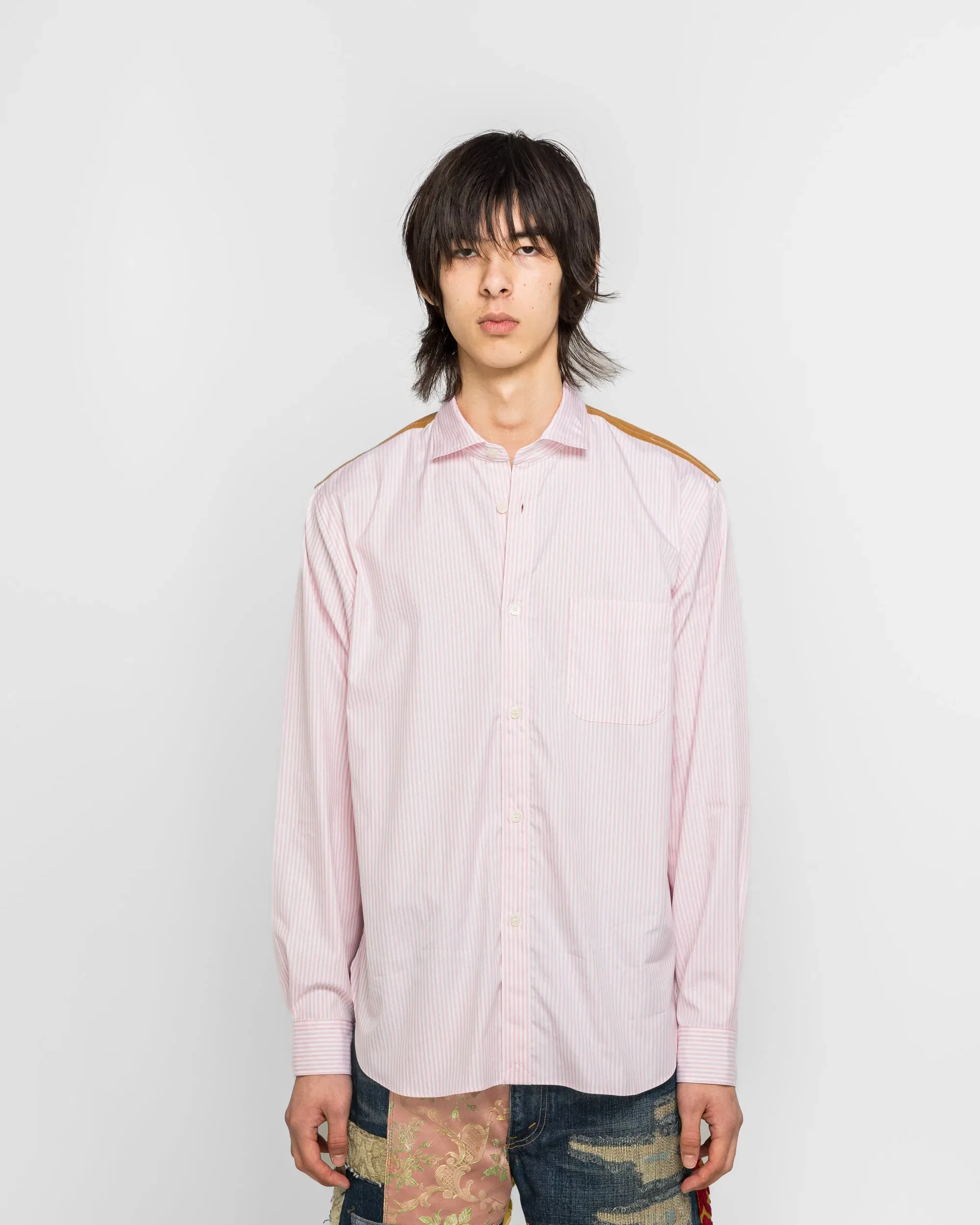 Junya Watanabe MAN Cotton Stripe x Cotton Nylon Check Shirt - White/Pink