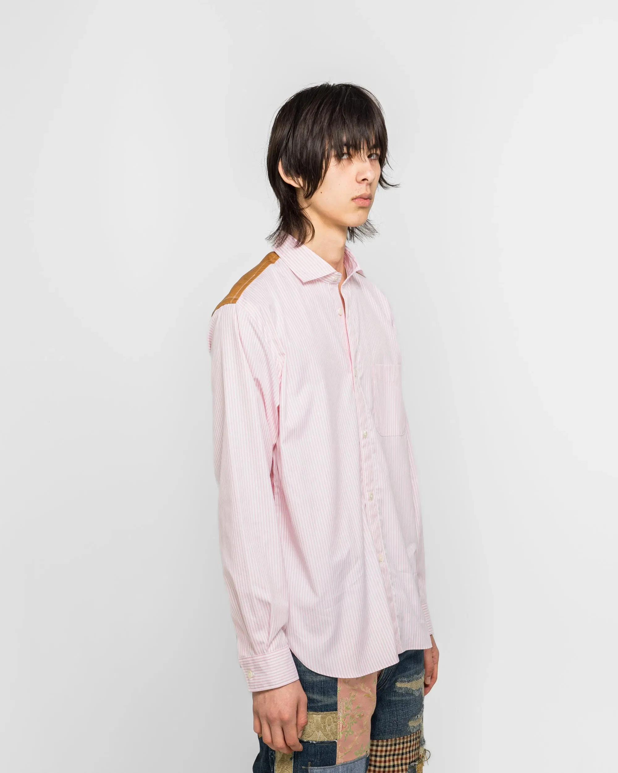 Junya Watanabe MAN Cotton Stripe x Cotton Nylon Check Shirt - White/Pink