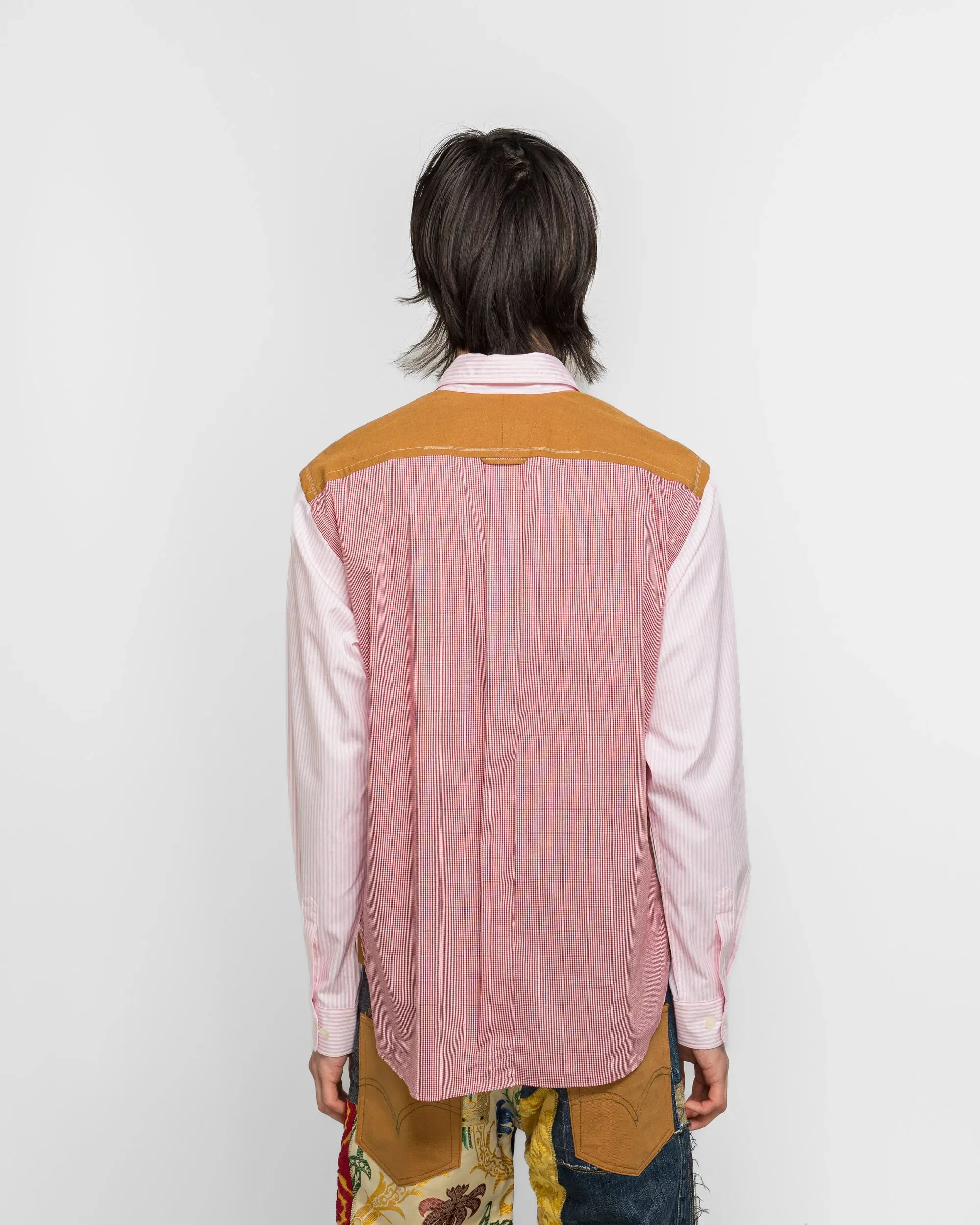 Junya Watanabe MAN Cotton Stripe x Cotton Nylon Check Shirt - White/Pink