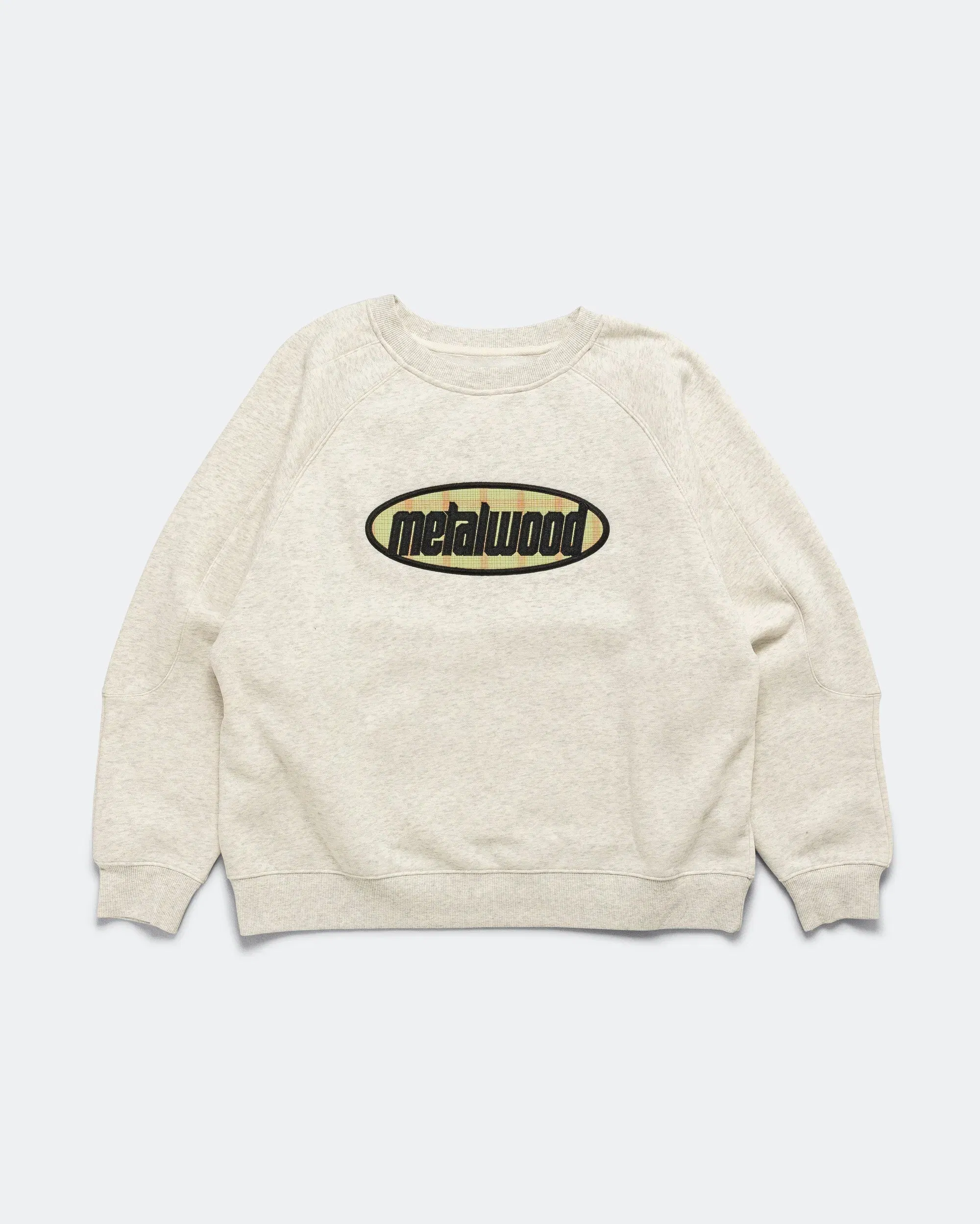 Metalwood Plaid Oval Logo Raglan Crewneck Sweatshirt - Heather Grey