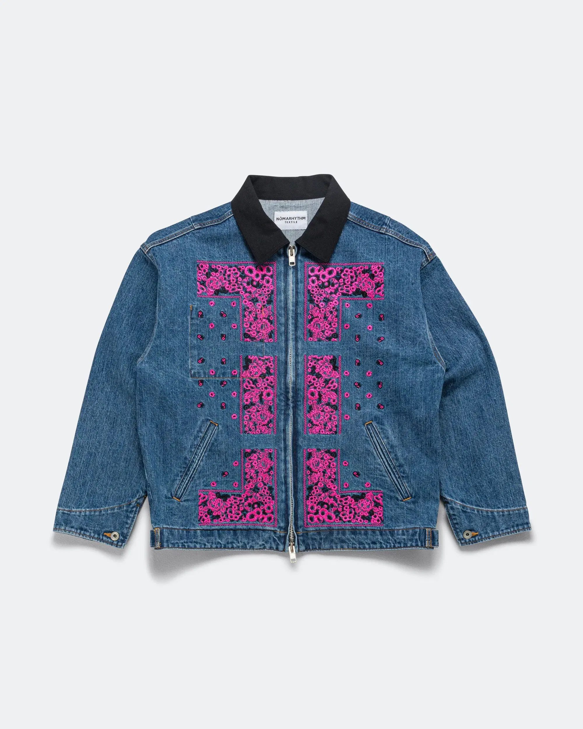 NOMARHYTHM TEXTILE Bandana Embroidery Denim Jacket - Indigo/Pink